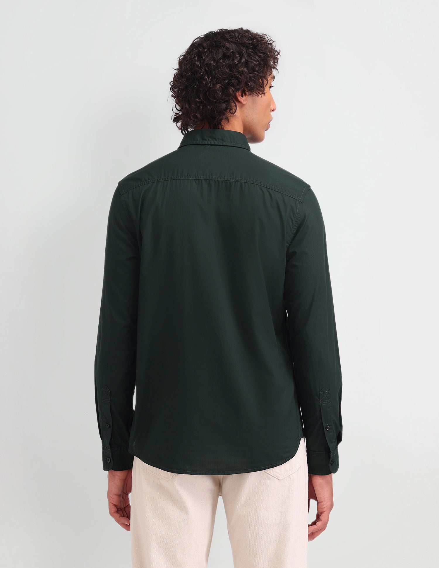 Solid Pattern Twill Shirt Dark Green - U.S. Polo Assn. India | Large