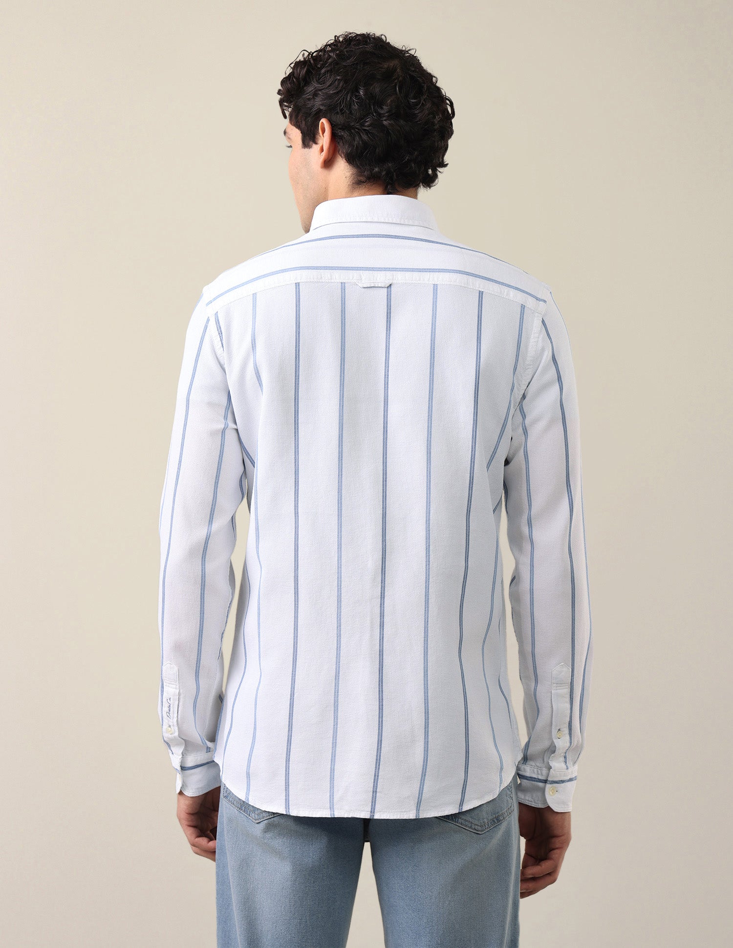 Self Design Vertical Striped Regular Fit Shirt Light Indigo - U.S. Polo Assn. India | Large