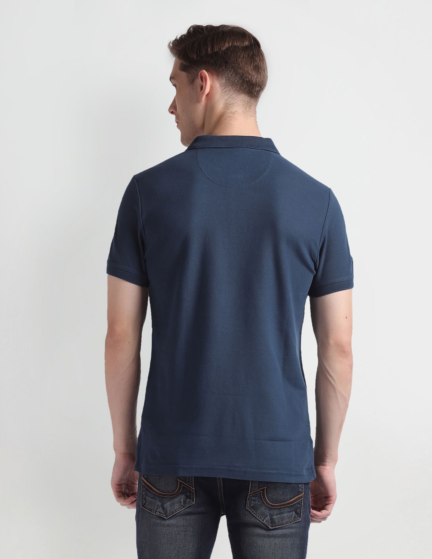 Patterned Collar Cotton Polo Shirt Blue - U.S. Polo Assn. India | Large