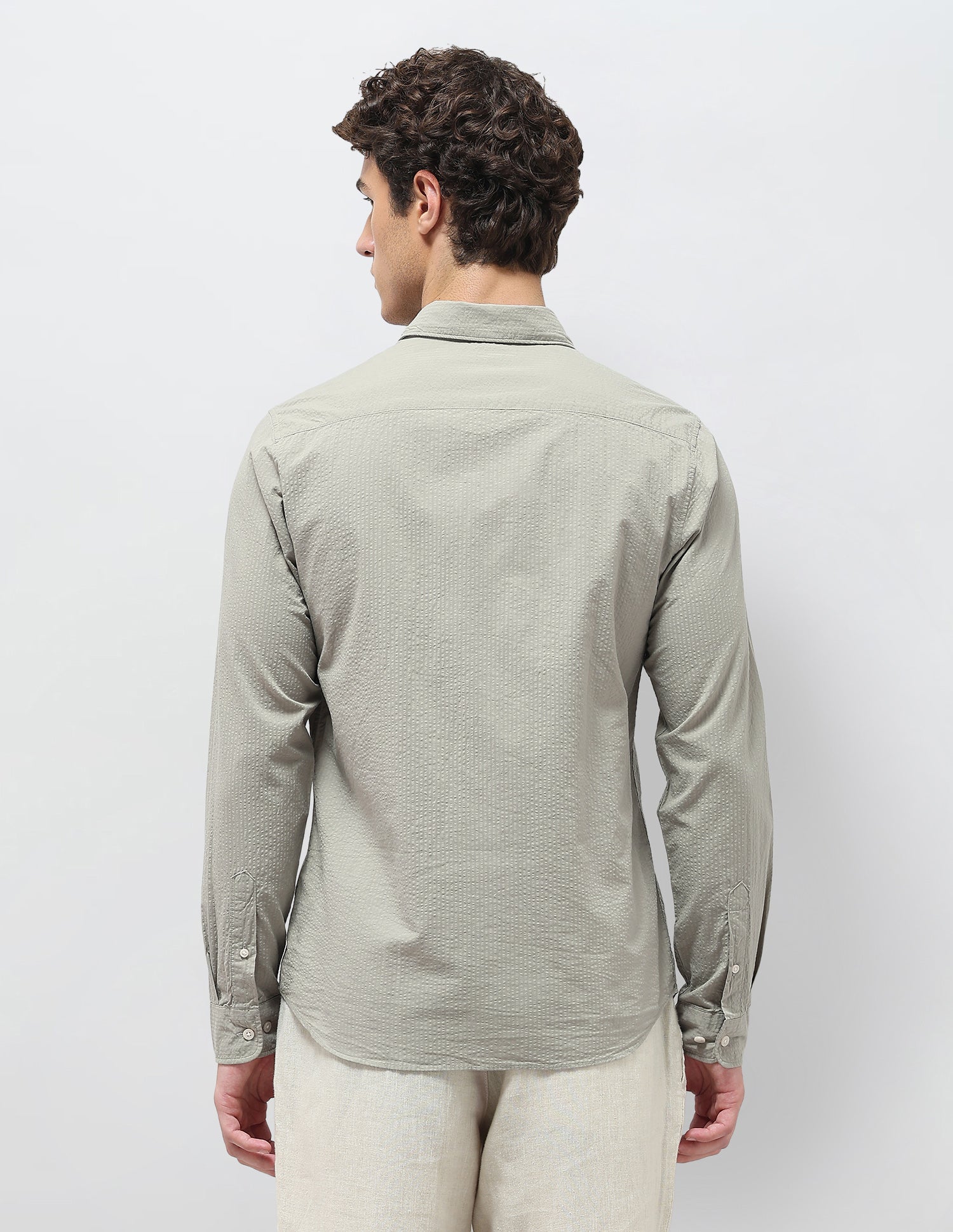 Regular Fit Seersucker Shirt Light Olive - U.S. Polo Assn. India | Large