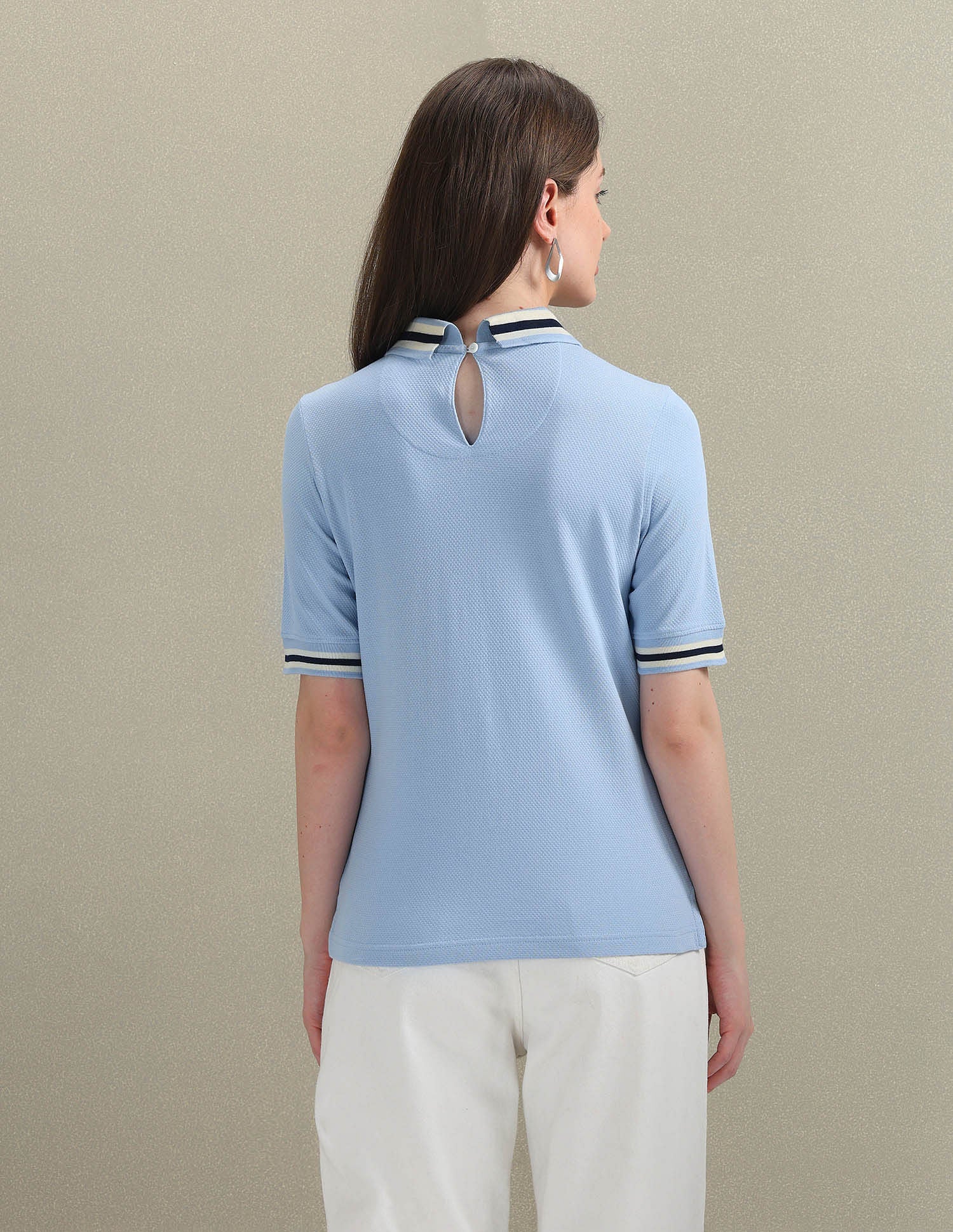 Striped Collar Textured Polo Shirt Light Blue - U.S. Polo Assn. India | Large