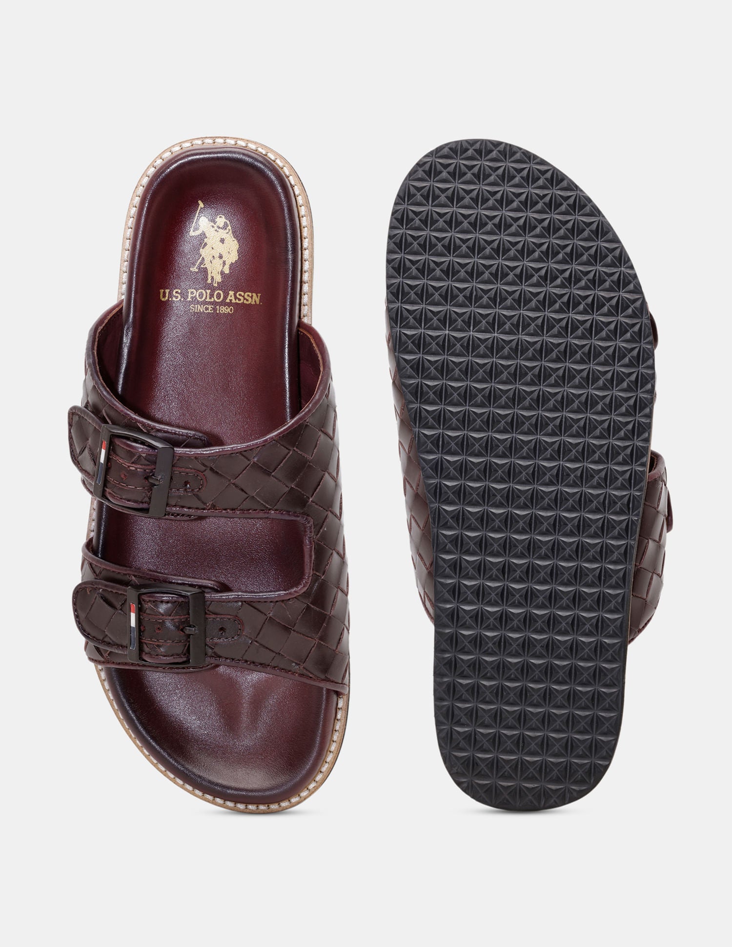 Men Hall Double Strap Flip Flops Burgundy - U.S. POLO ASSN. | Large