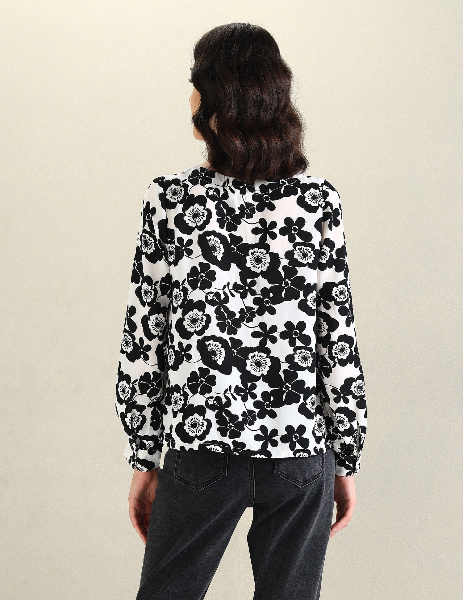 Floral Print V-Neck Top Black and White - U.S. POLO ASSN. | Large