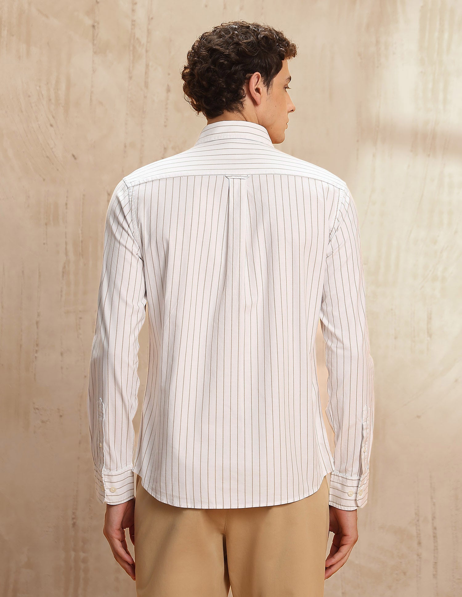 Vertical Striped Button-Down Shirt Beige - U.S. POLO ASSN. | Large