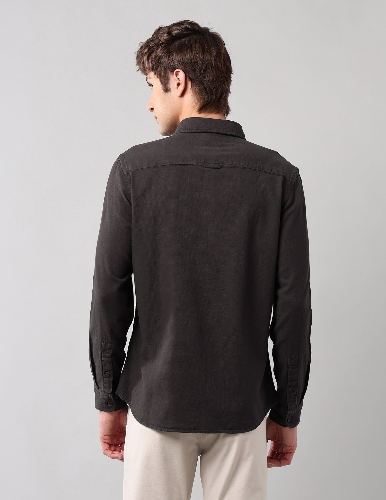 Pure Cotton Regular Fit Dobby Shirt Choco - U.S. Polo Assn. India | Large