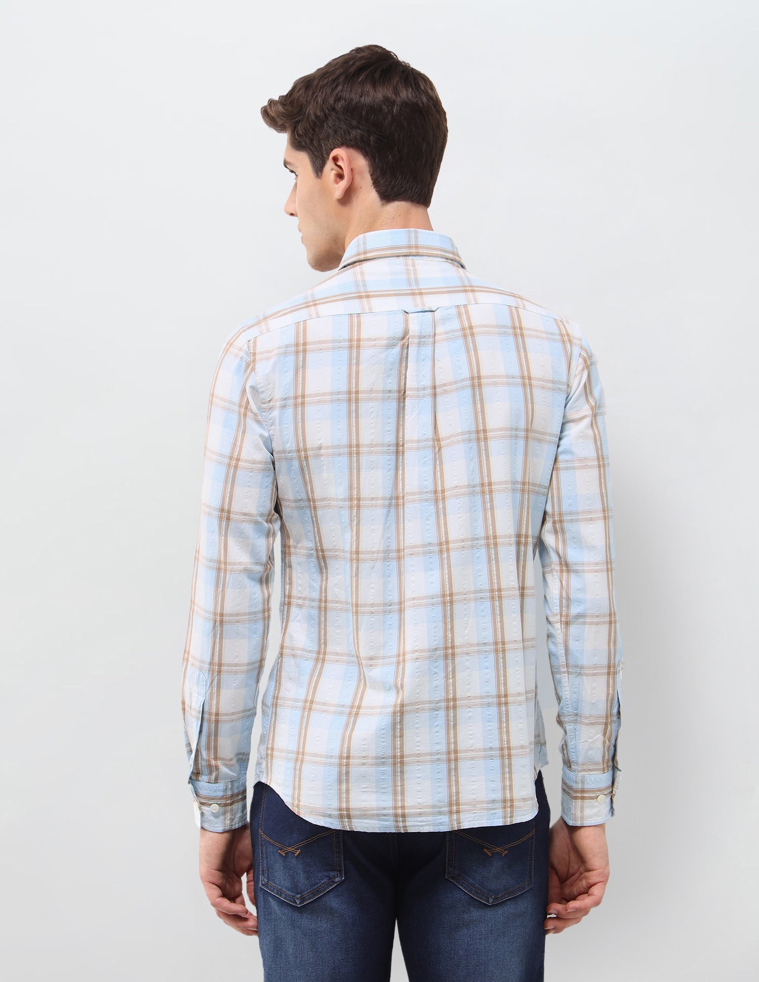 Tartan Checked Seersucker Shirt Light Brown - U.S. Polo Assn. India | Large