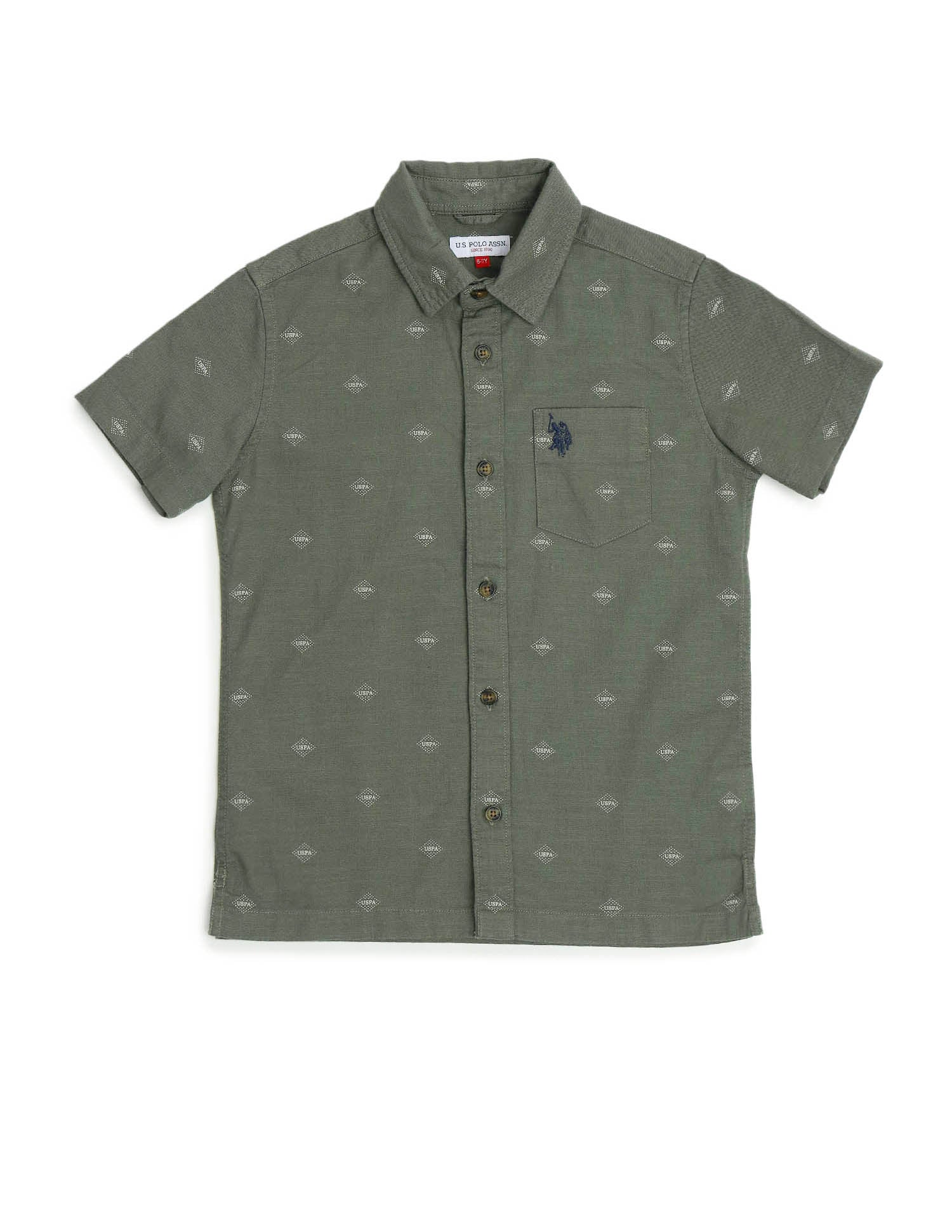 Boys Brand Printed Boxy Fit Shirt Green - U.S. POLO ASSN. | Large