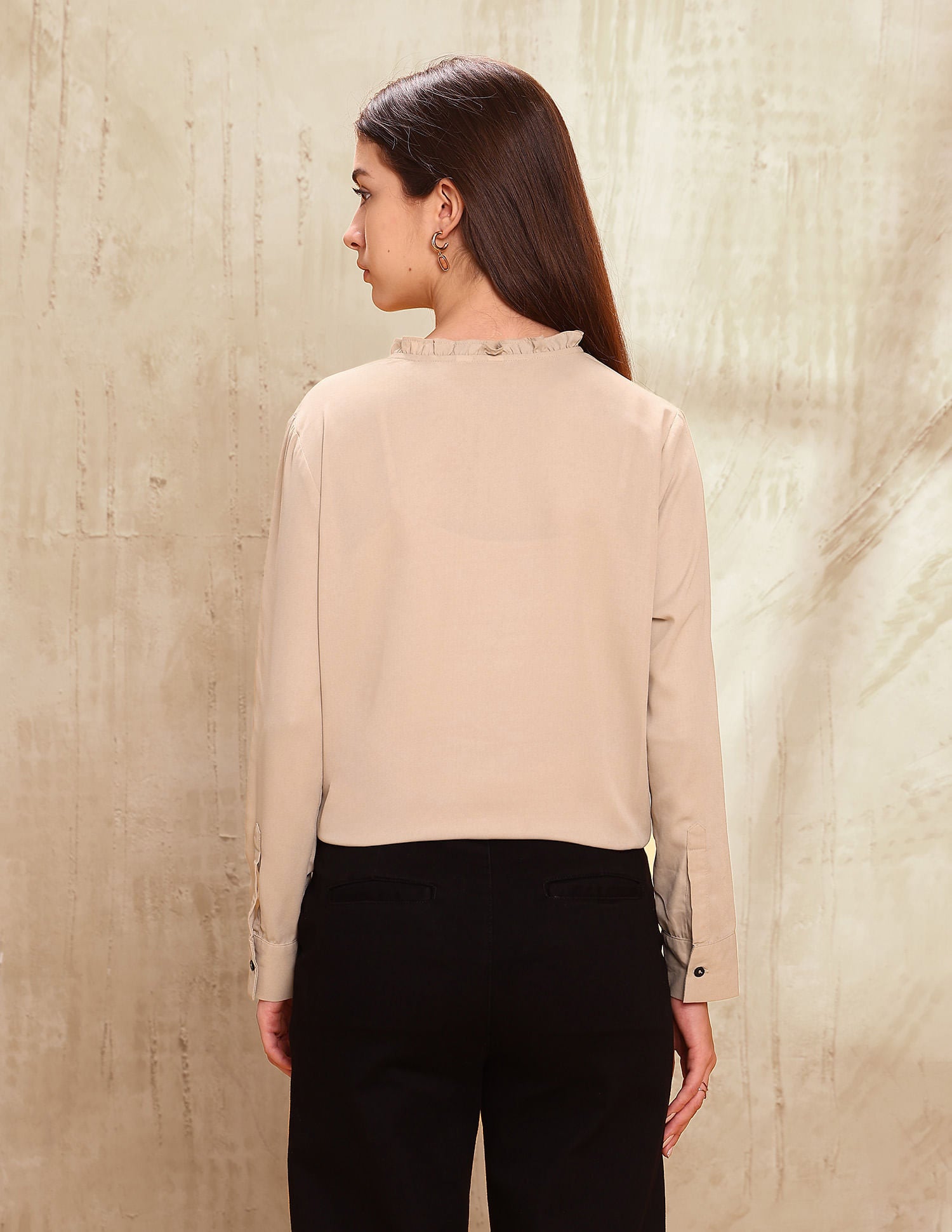 Floral Embroidered Ruffle Top Beige - U.S. POLO ASSN. | Large