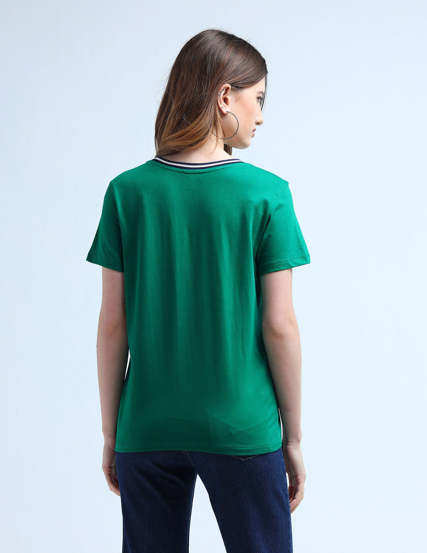 Flag Embroidered Tipped Neck T-Shirt Green - U.S. POLO ASSN. | Large