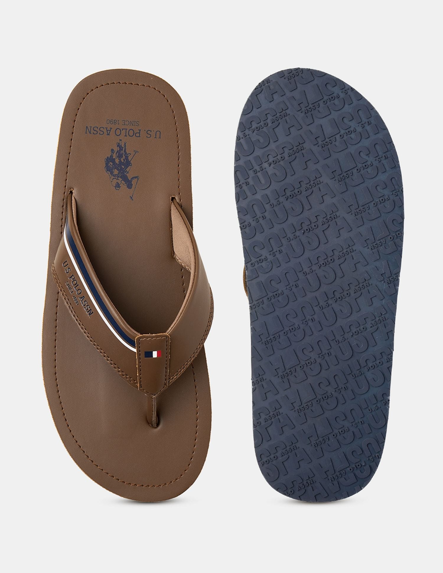 Men Nesta Striped Flip Flops Brown - U.S. POLO ASSN. | Large