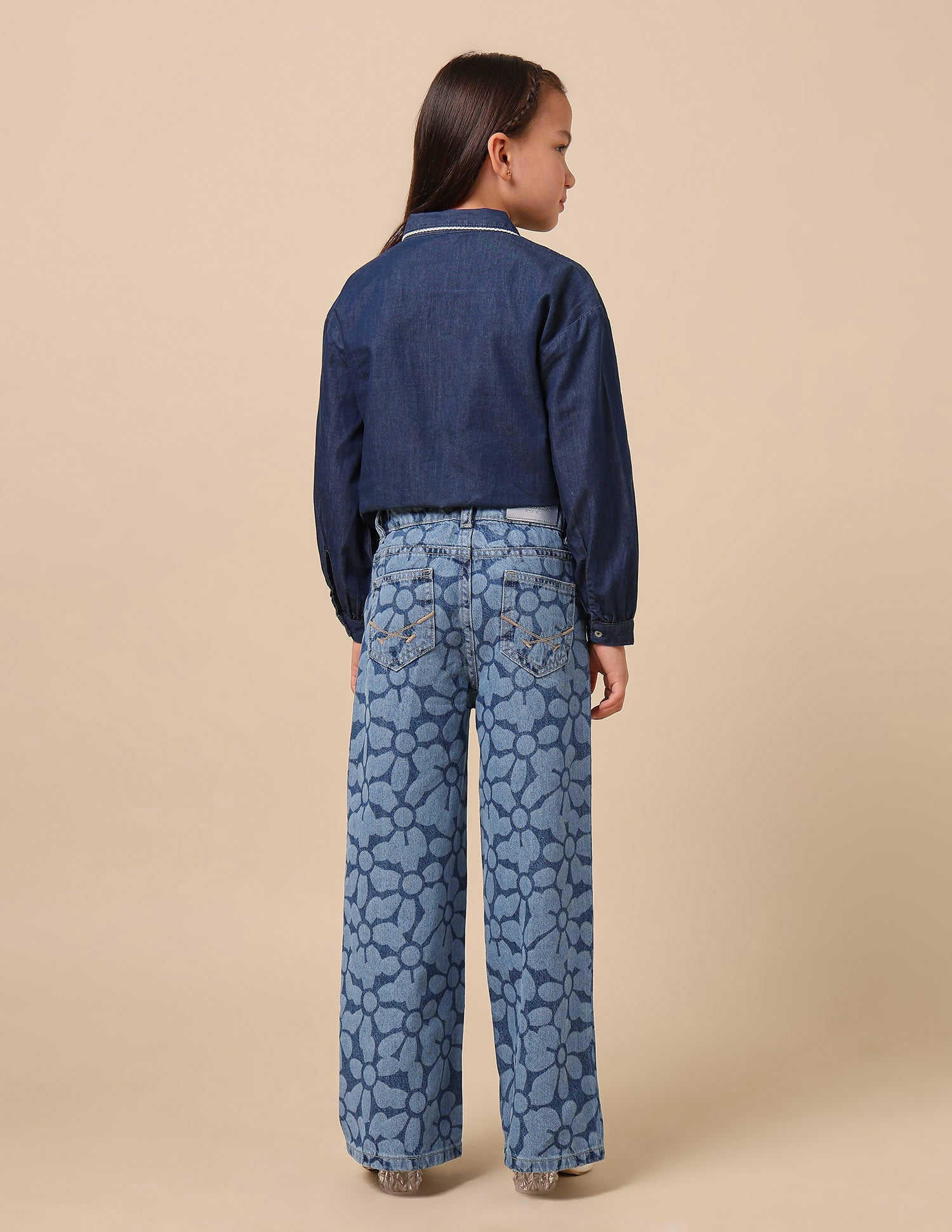 Girls Floral Laser Printed Wide Leg Jeans Blue - U.S. POLO ASSN. | Large