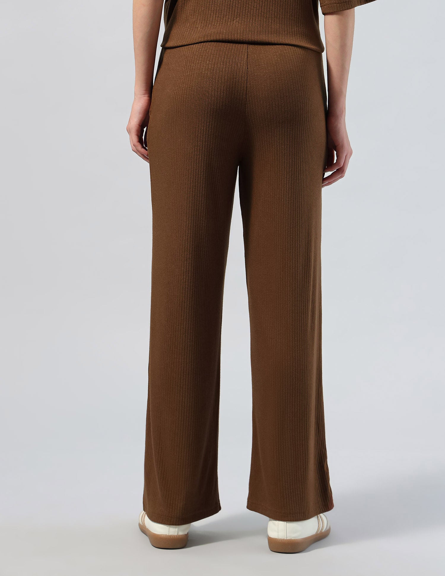 Ribbed Wide Leg Fit Lounge Trousers Brown - U.S. POLO ASSN. | Large