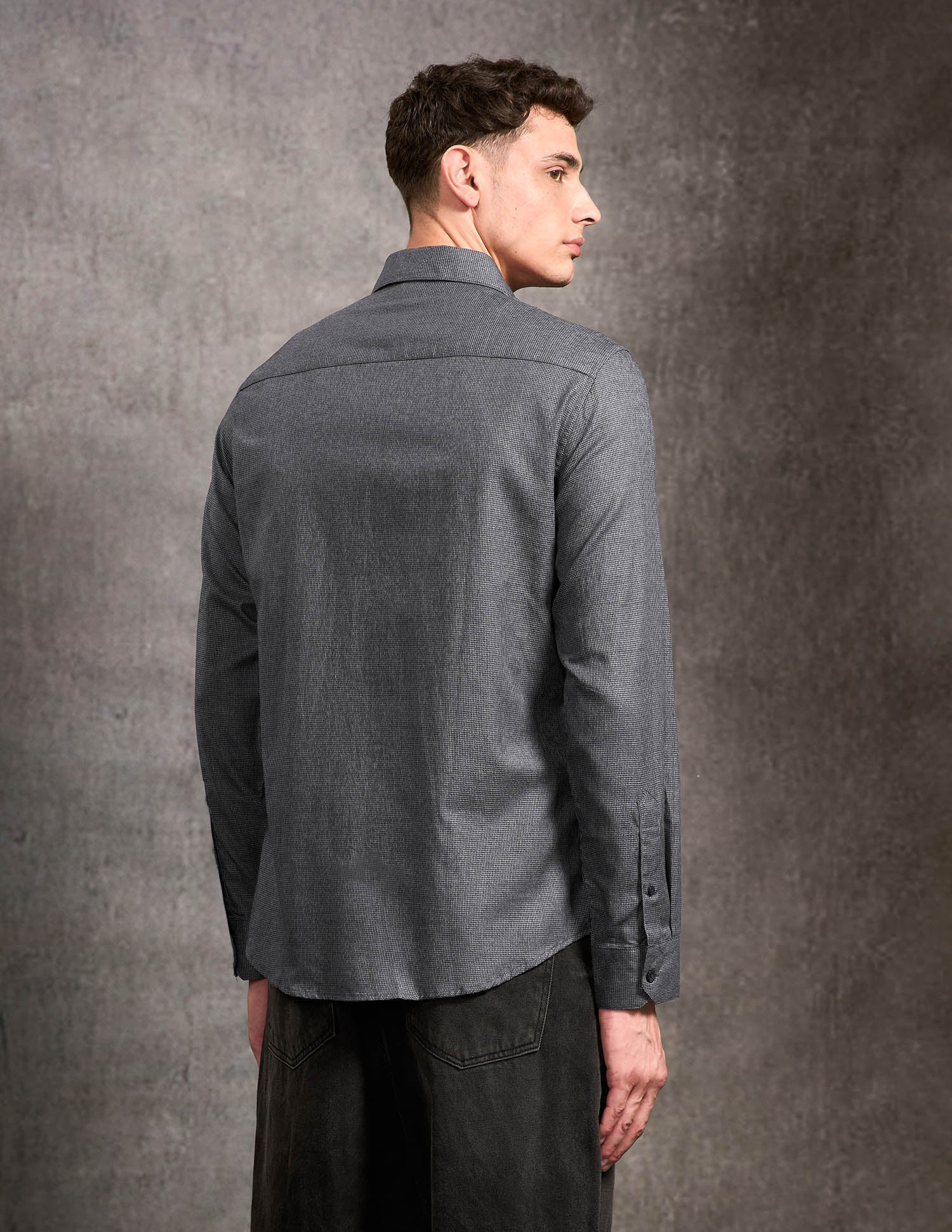 Black & Gold Self Design Houndstooth Shirt Charcoal - U.S. POLO ASSN. | Large