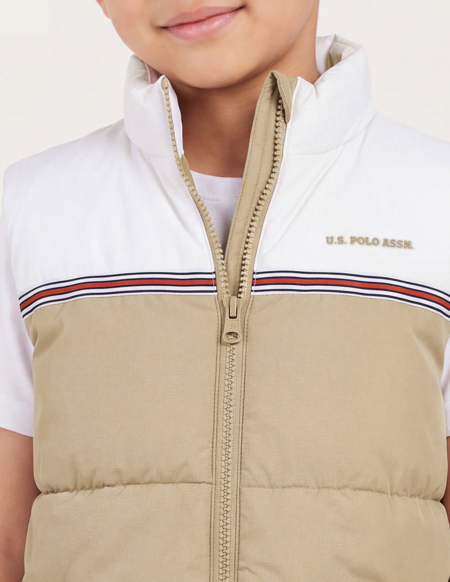 Colourblocked Regular Fit Puffer Jacket Beige - U.S. Polo Assn. India | Large