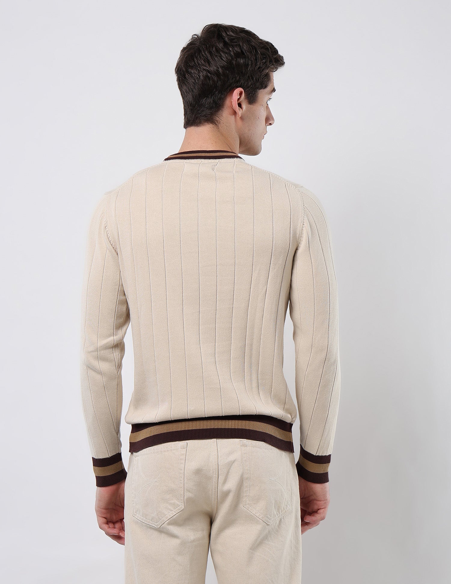 Vertical Striped Patterned Knit Sweater Beige - U.S. POLO ASSN. | Large