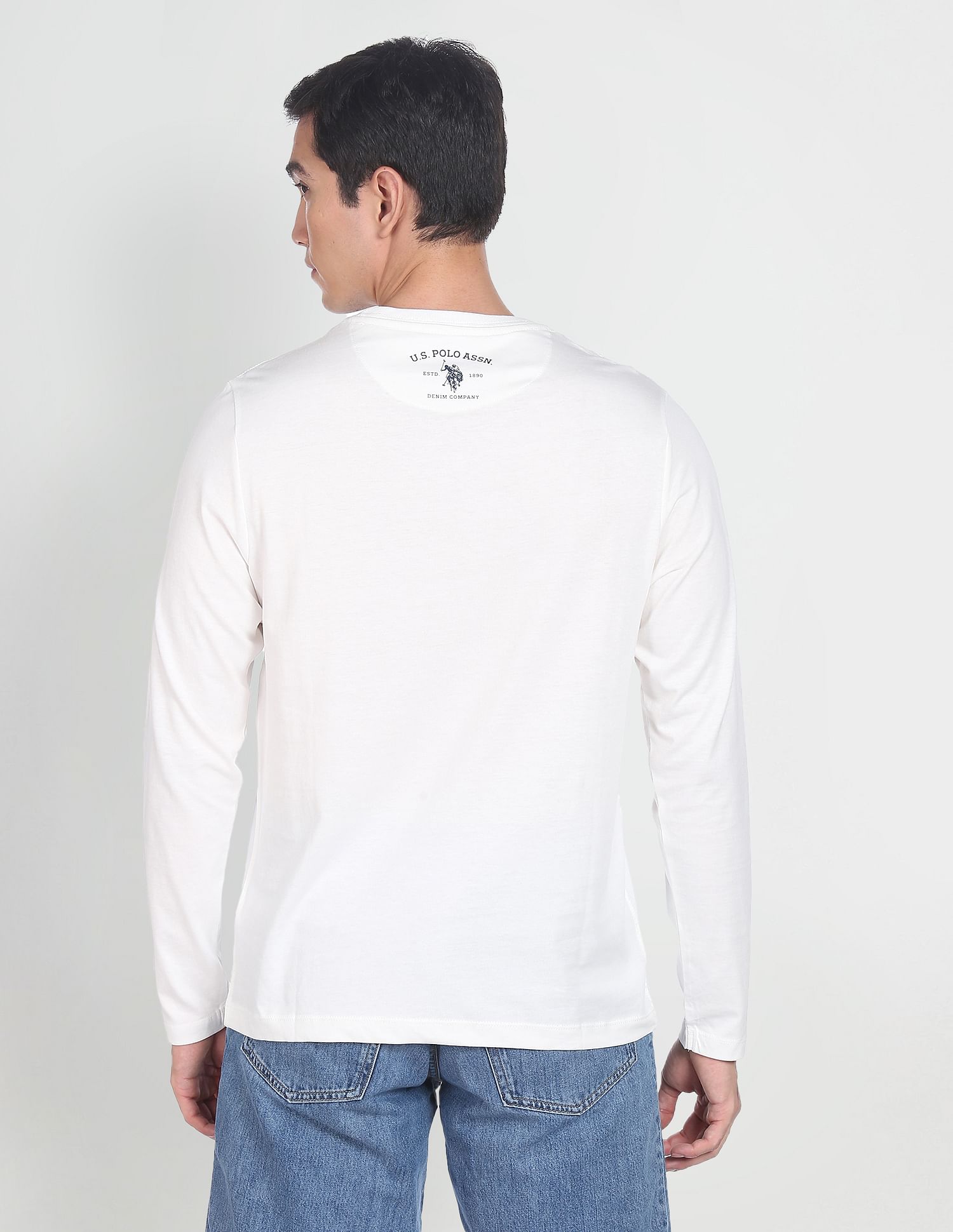 Long Sleeve Brand Stripe Cotton T-Shirt White - U.S. Polo Assn. India | Large