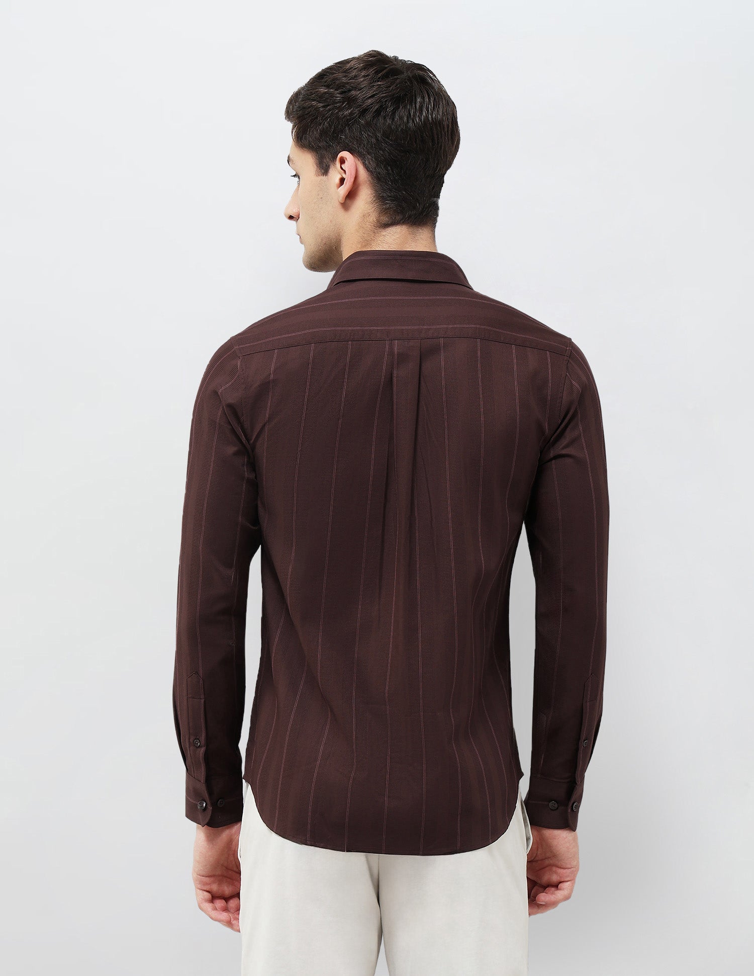 Textured With Vertical Striped Regular Fit Shirt Burgundy - U.S. POLO ASSN. | Large