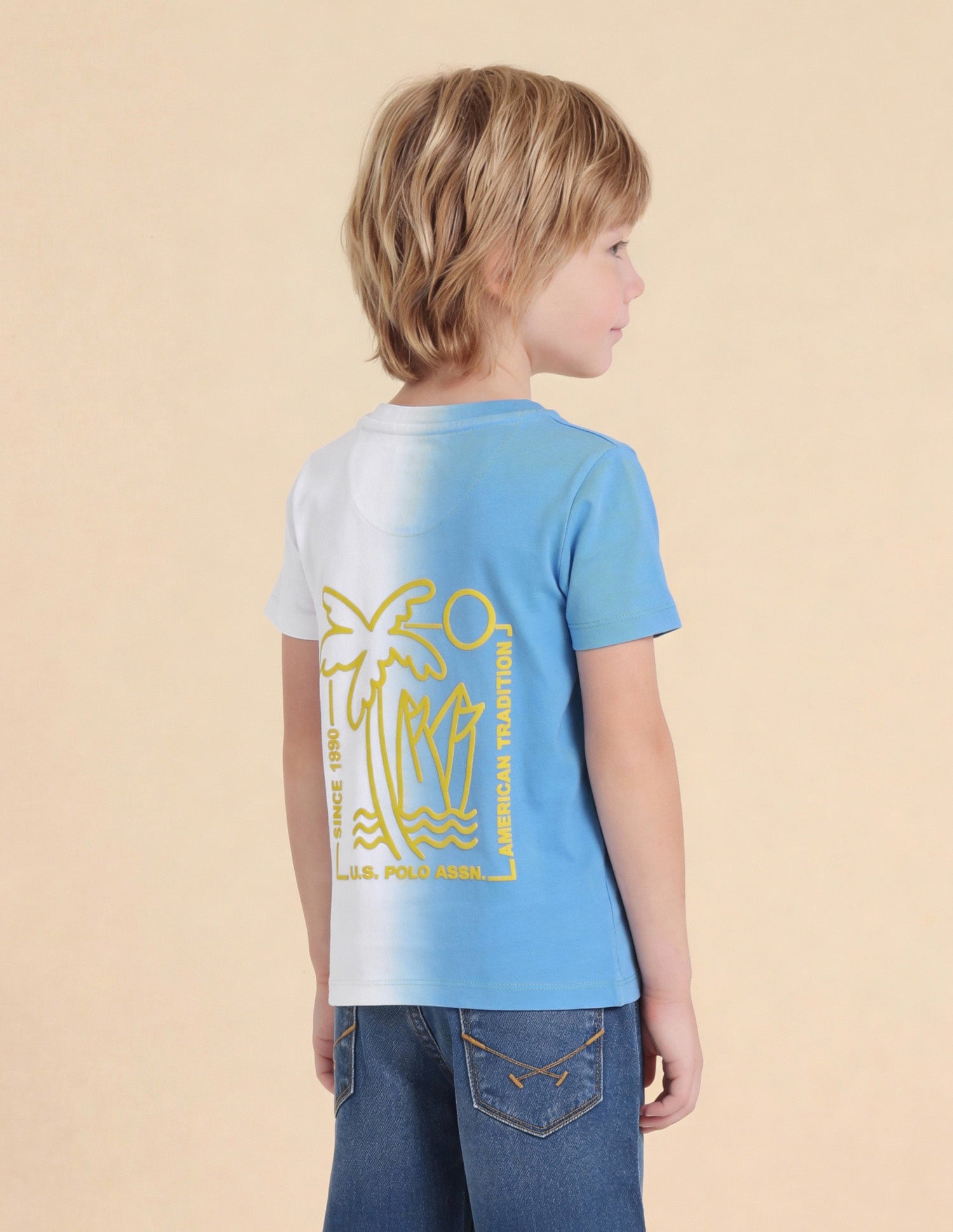 Boys Ombre Graphic Printed Regular Fit T-Shirt Blue - U.S. Polo Assn. India | Large