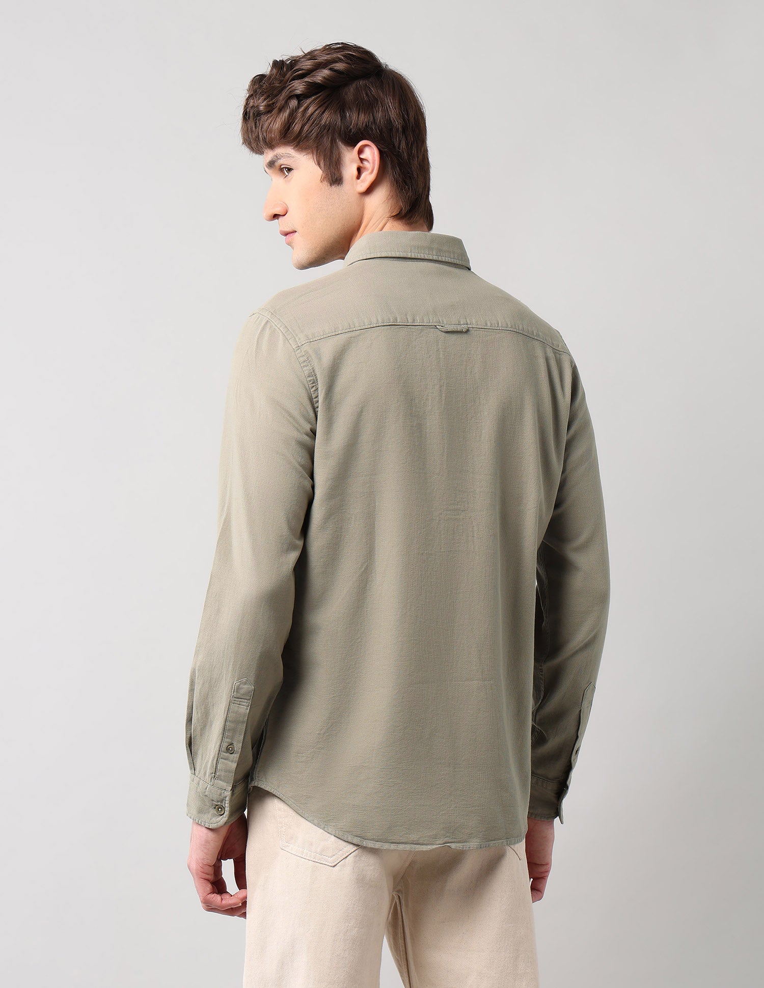 Pure Cotton Regular Fit Dobby Shirt Light Olive - U.S. Polo Assn. India | Large