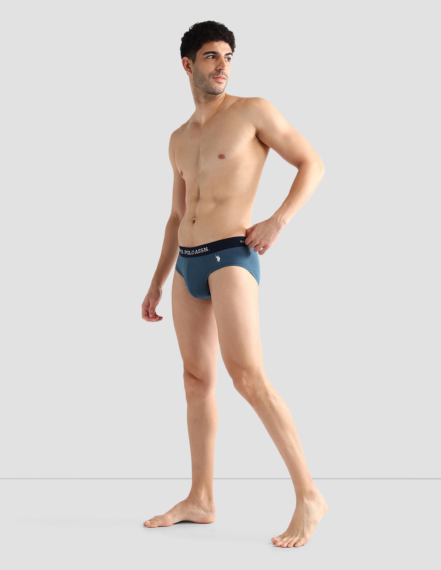 Elasticized Waist Solid OEB13 Briefs - Pack Of 3 Grey, Navyand Blue - U.S. POLO ASSN. | Large