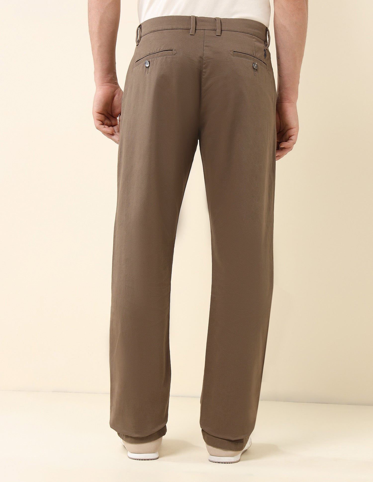 Riley Straight Fit Satin Print Trousers Brown - U.S. Polo Assn. India | Large