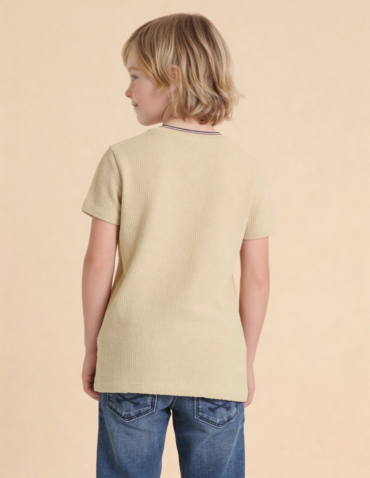 Textured With Brand Embroidered Regular Fit T-Shirt Beige - U.S. Polo Assn. India | Large