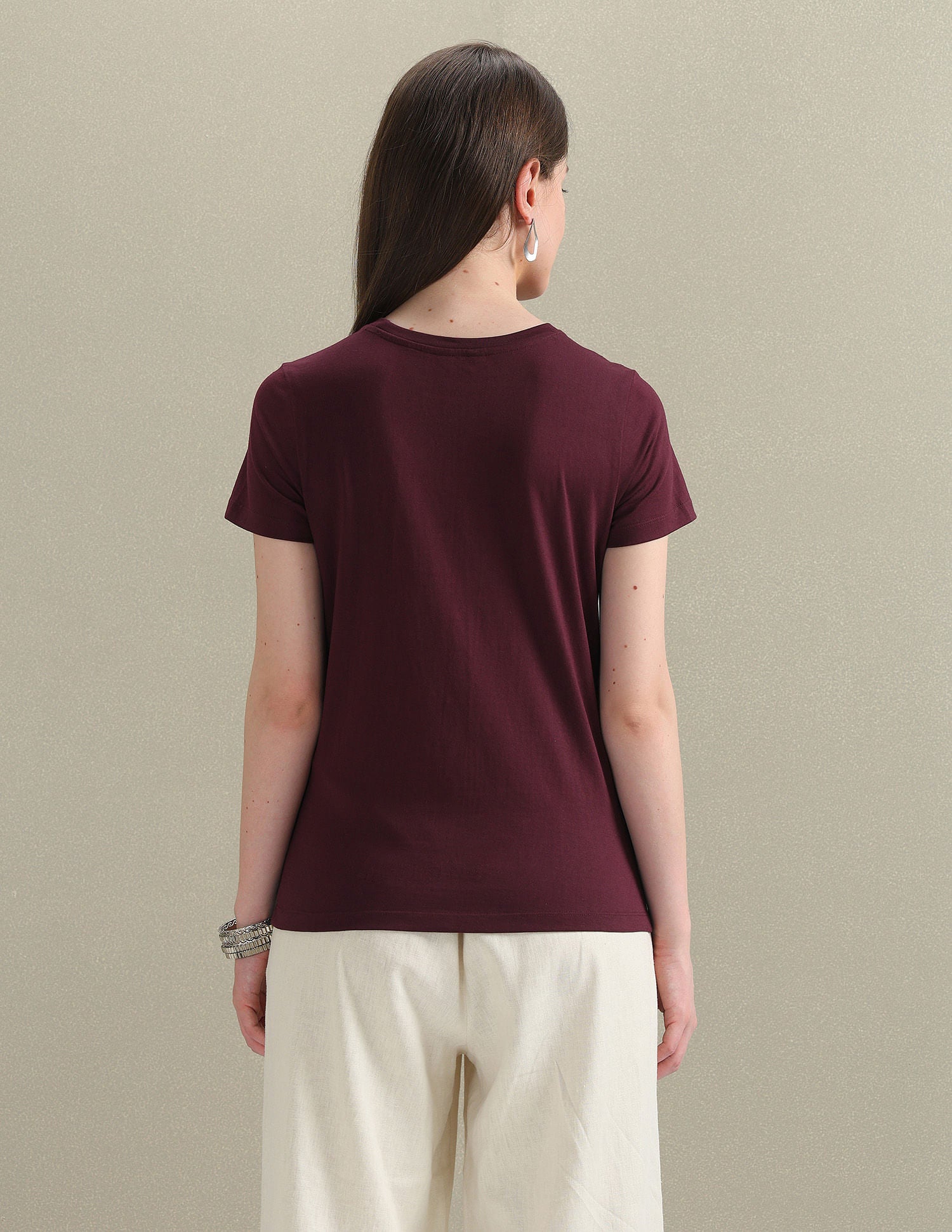 Metallic Logo Pure Cotton T-Shirt Maroon - U.S. POLO ASSN. | Large