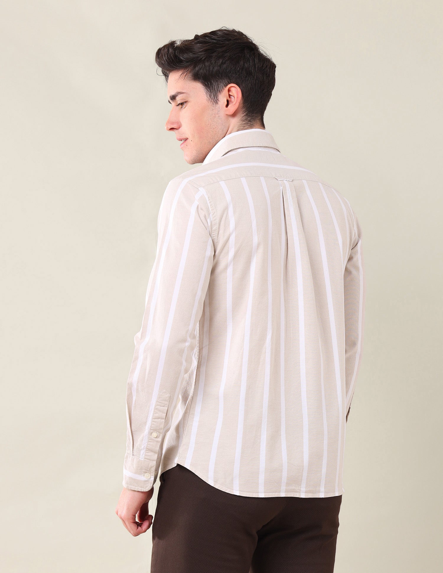 Vertical Striped Oxford Shirt Beige - U.S. Polo Assn. India | Large