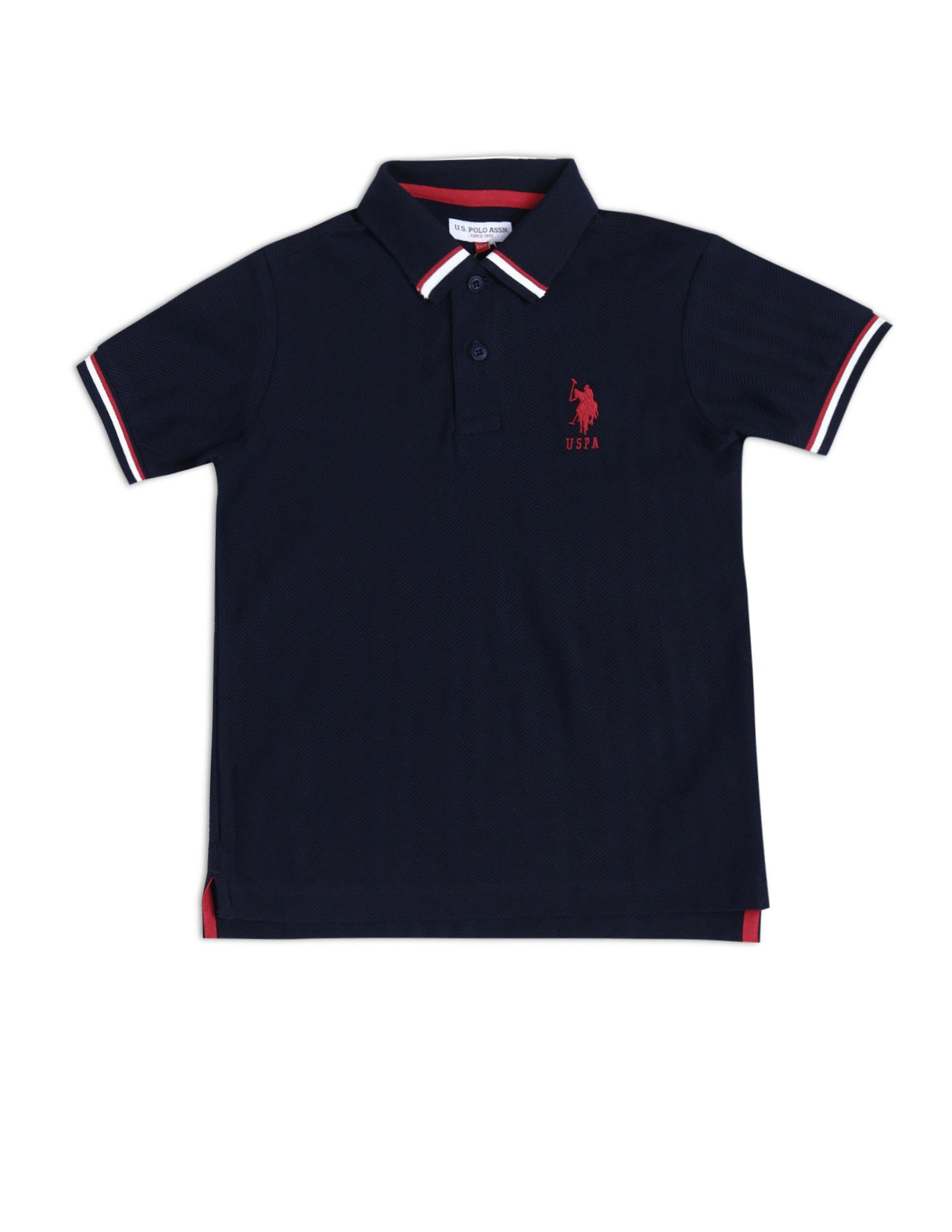 Boys Textured Slim Fit Polo Shirt Dark Blue - U.S. Polo Assn. India | Large