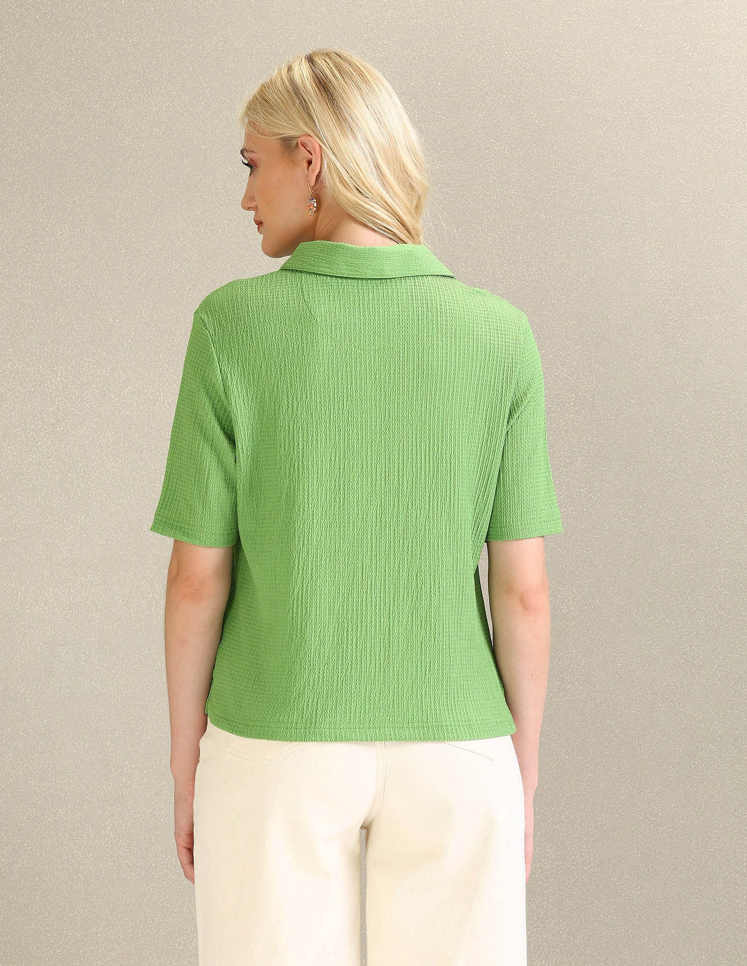 Ribbed Collar Textured Polo Shirt Green - U.S. POLO ASSN. | Large