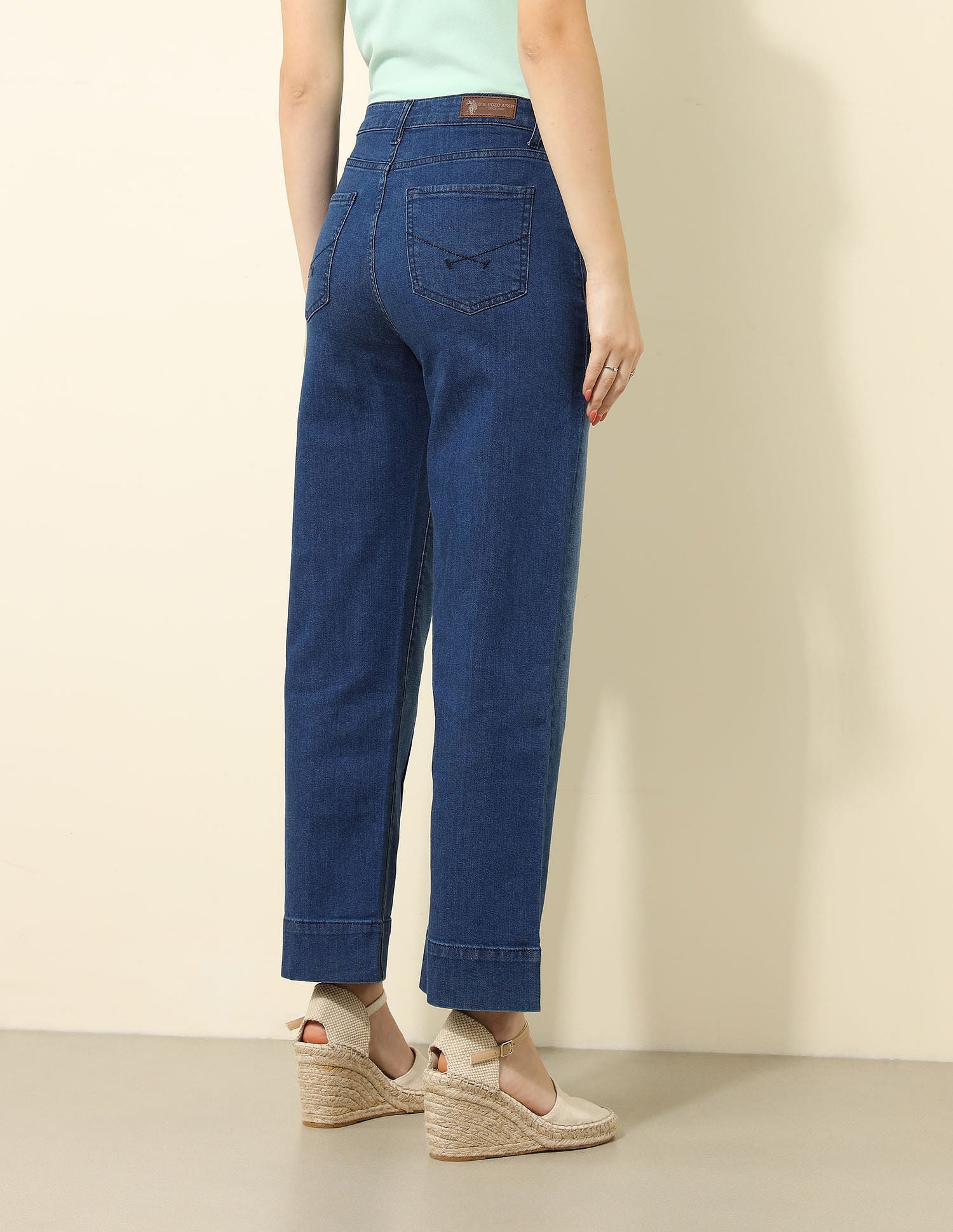 Pintucked High Rise Straight Fit Jeans Blue - U.S. Polo Assn. India | Large