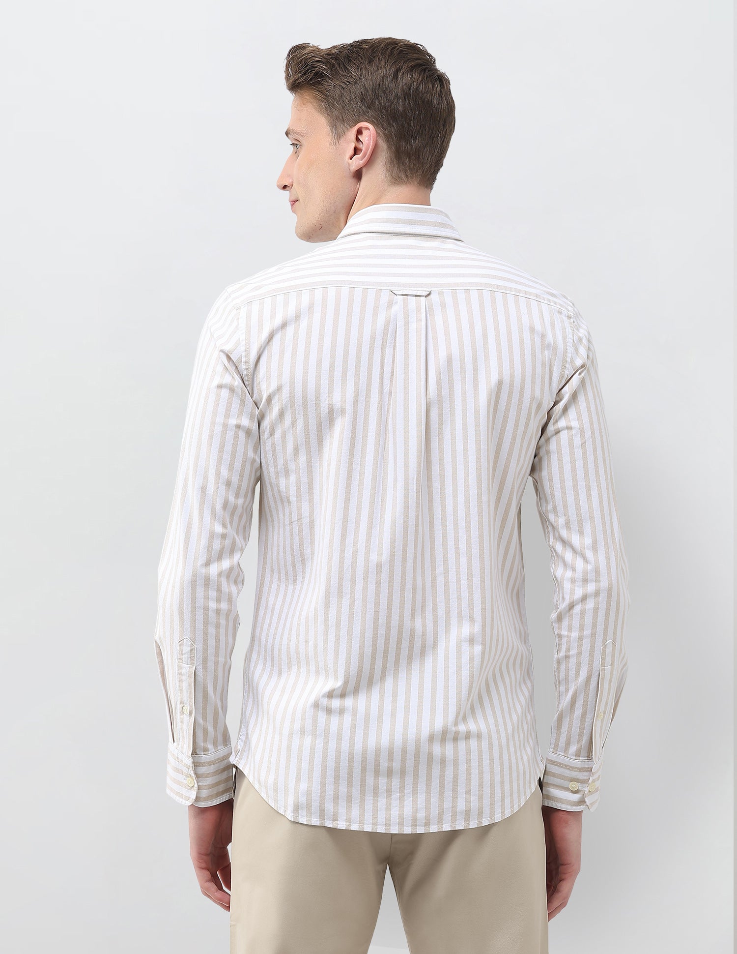 Vertical Striped Regular Fit Shirt Beige - U.S. Polo Assn. India | Large