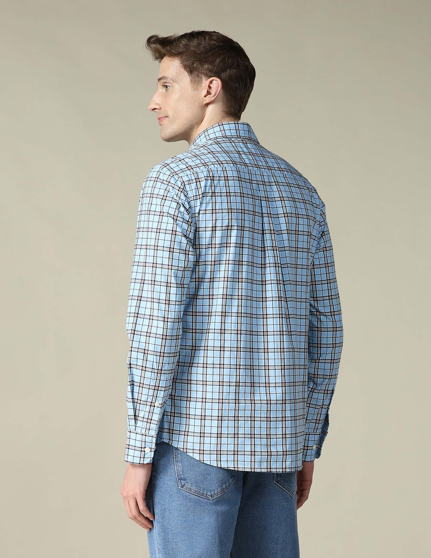 Grid Tattersall Checked Tailored Fit Shirt Light Blue - U.S. POLO ASSN. | Large