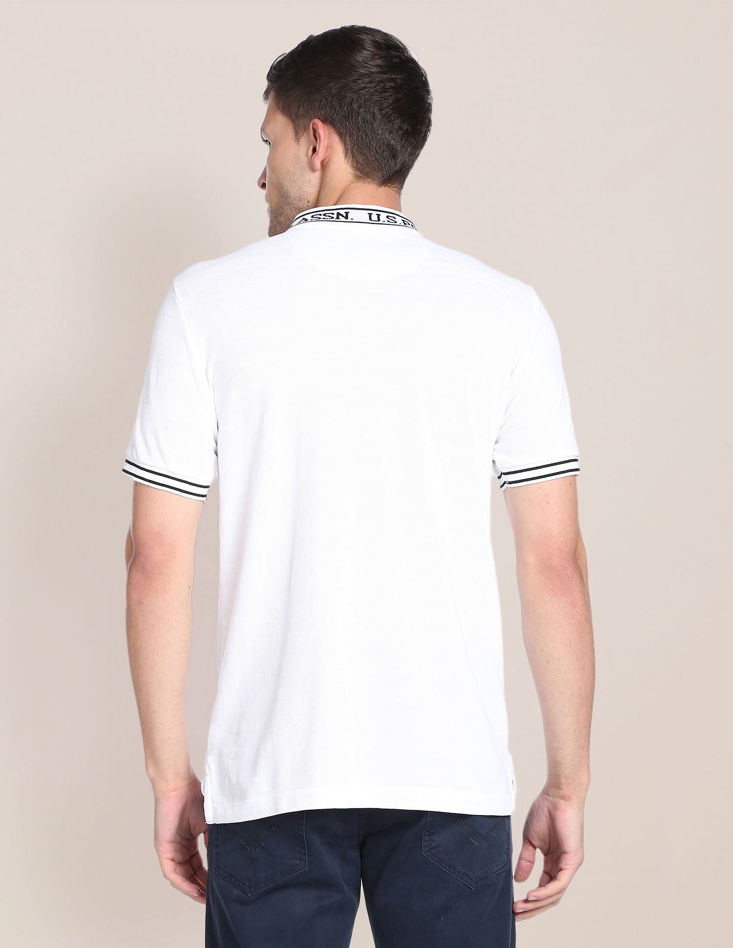 Branded Collar Jacquard Polo Shirt White - U.S. Polo Assn. India | Large