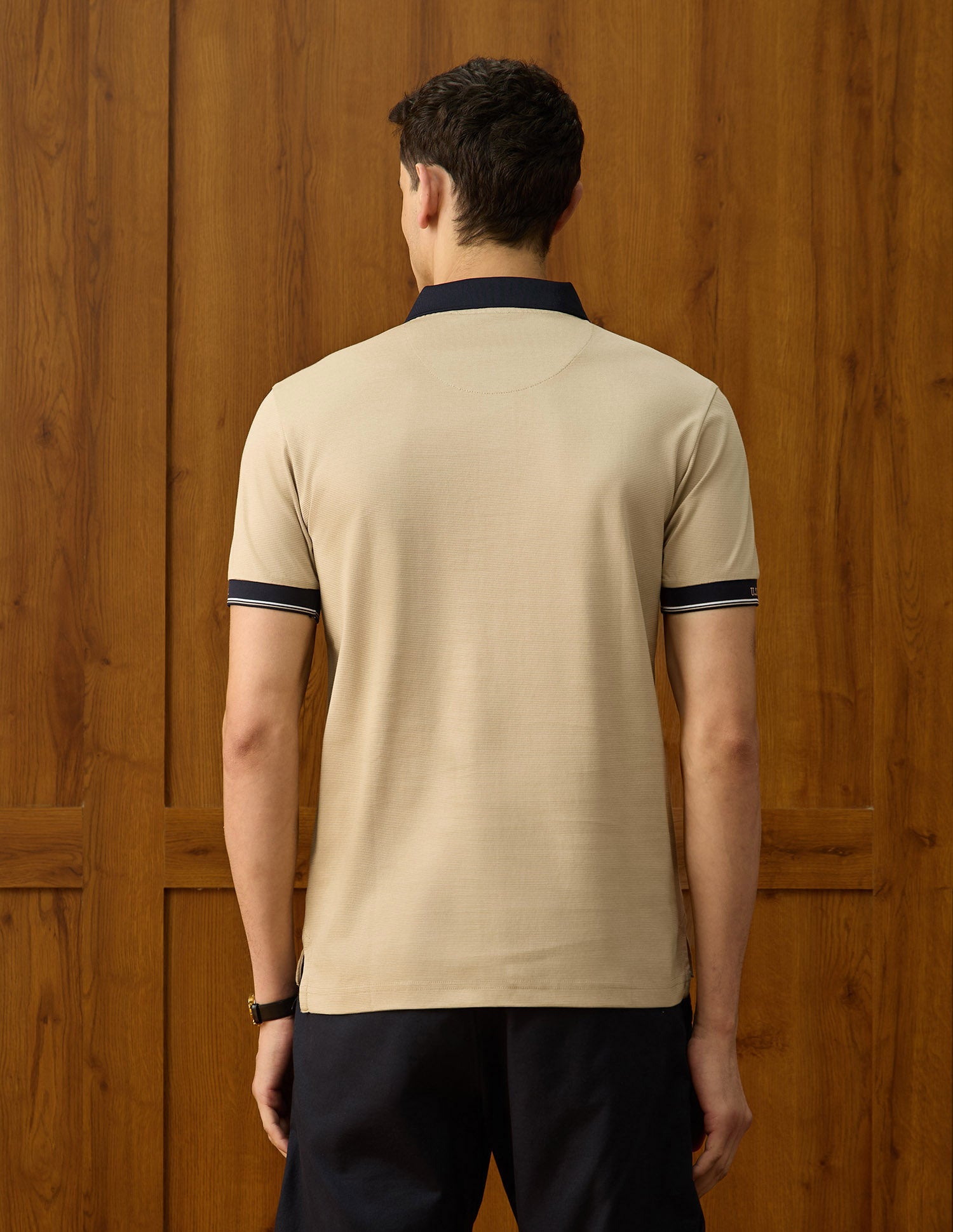 Textured Equestrian Aisle Theater Polo Shirt Light Brown - U.S. Polo Assn. India | Large