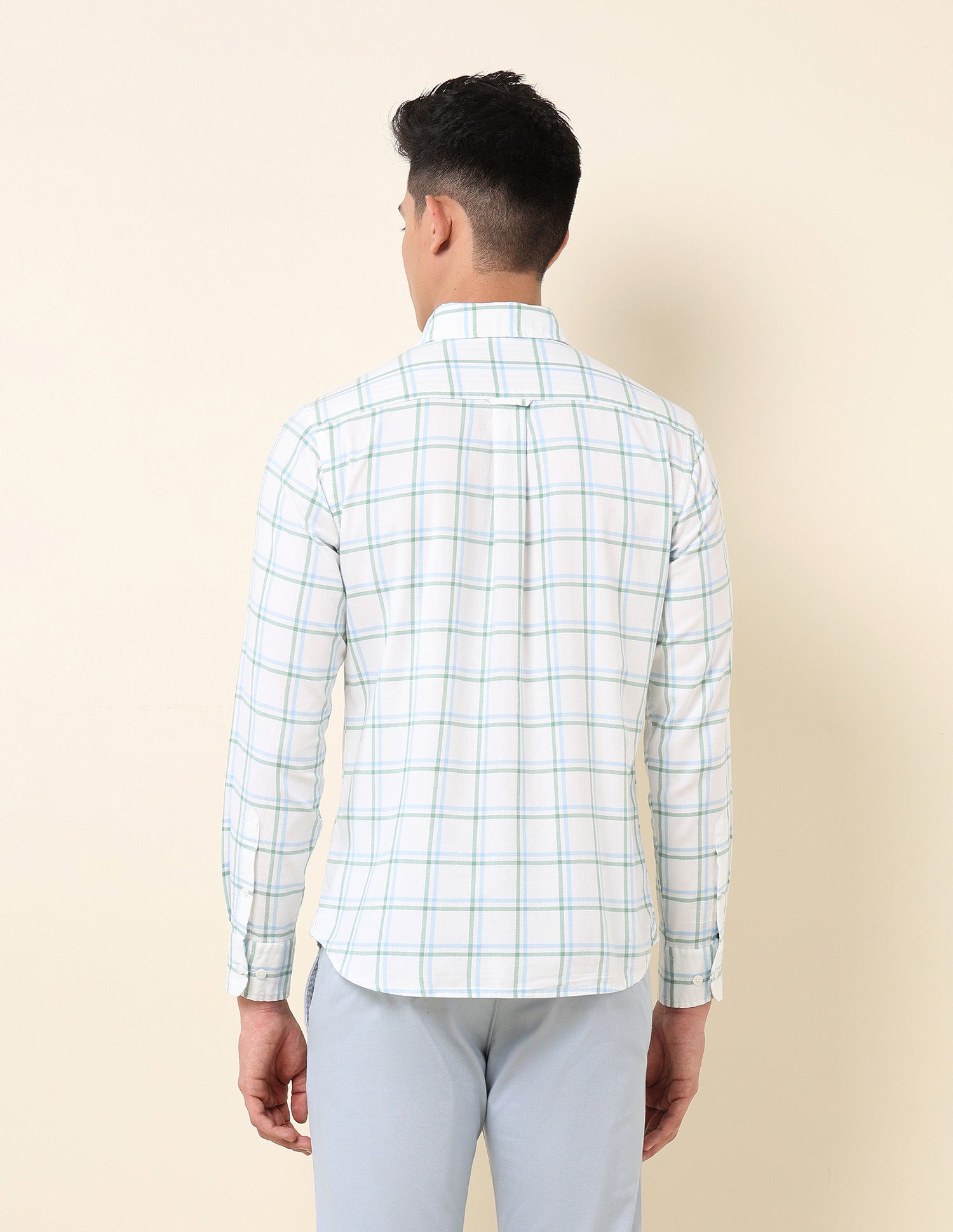Pure Cotton Windowpane Checked Shirt Light Green - U.S. Polo Assn. India | Large