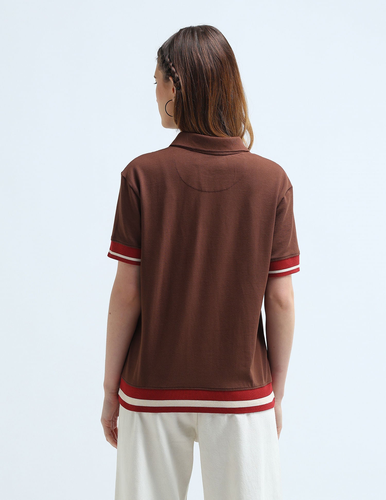 Boxy Fit Tipped Polo Shirt Brown - U.S. POLO ASSN. | Large