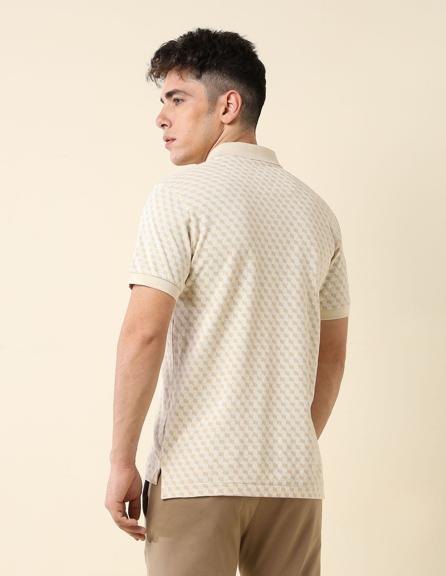 All-Over Printed Slim Fit Polo Shirt Beige - U.S. Polo Assn. India | Large