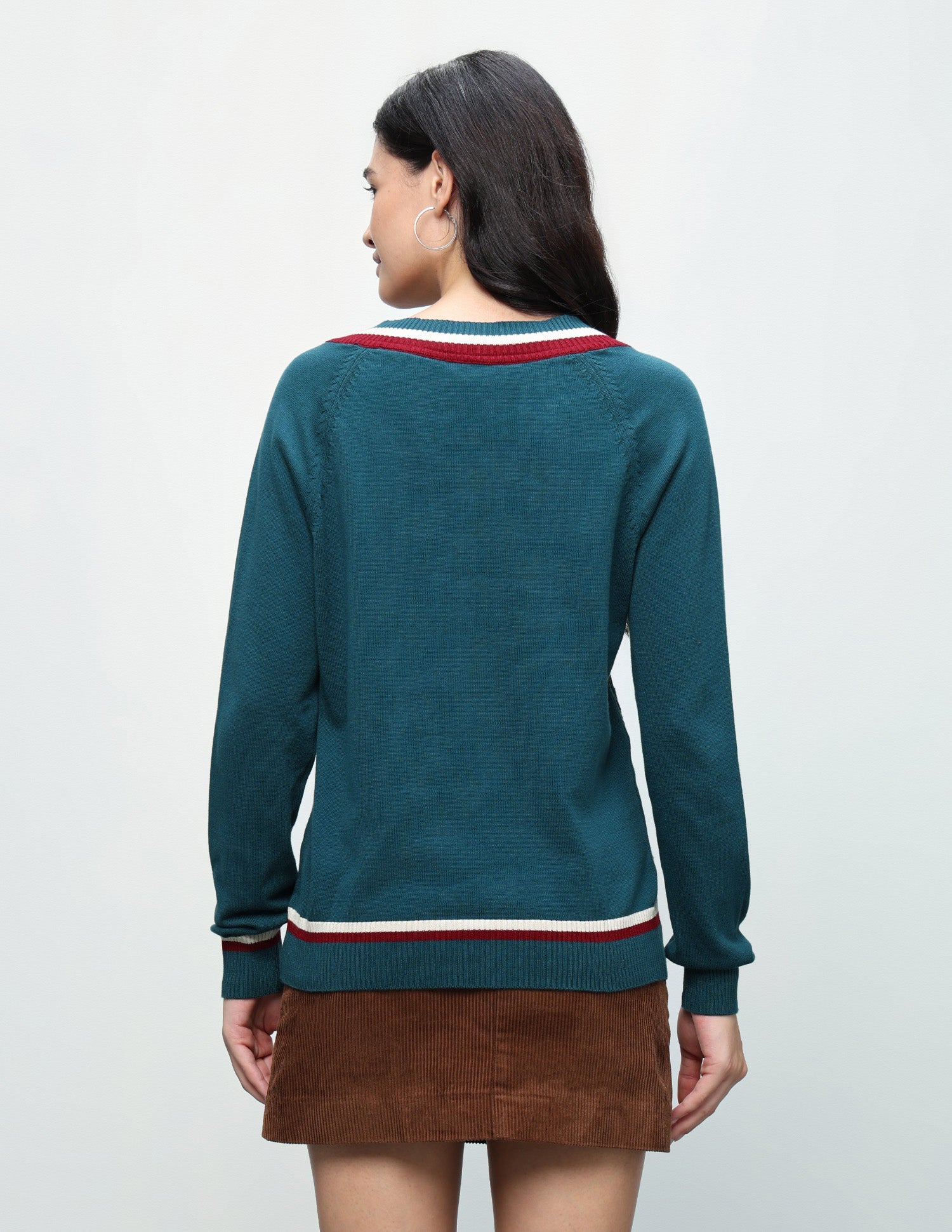 Cable Patterned Knit Regular Fit Sweater Teal - U.S. Polo Assn. India | Large