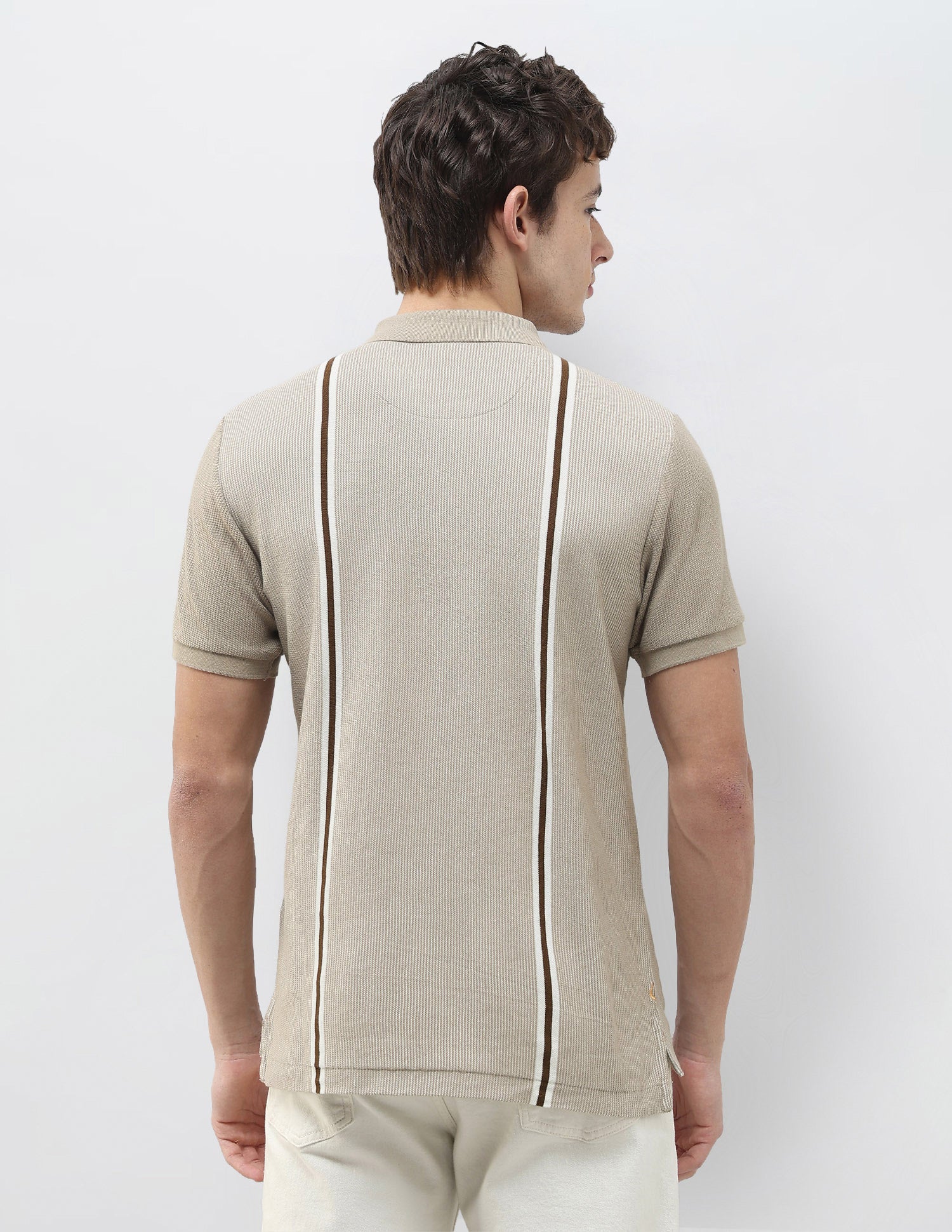 Vertical Striped Slim Fit Polo Shirt Beige - U.S. Polo Assn. India | Large