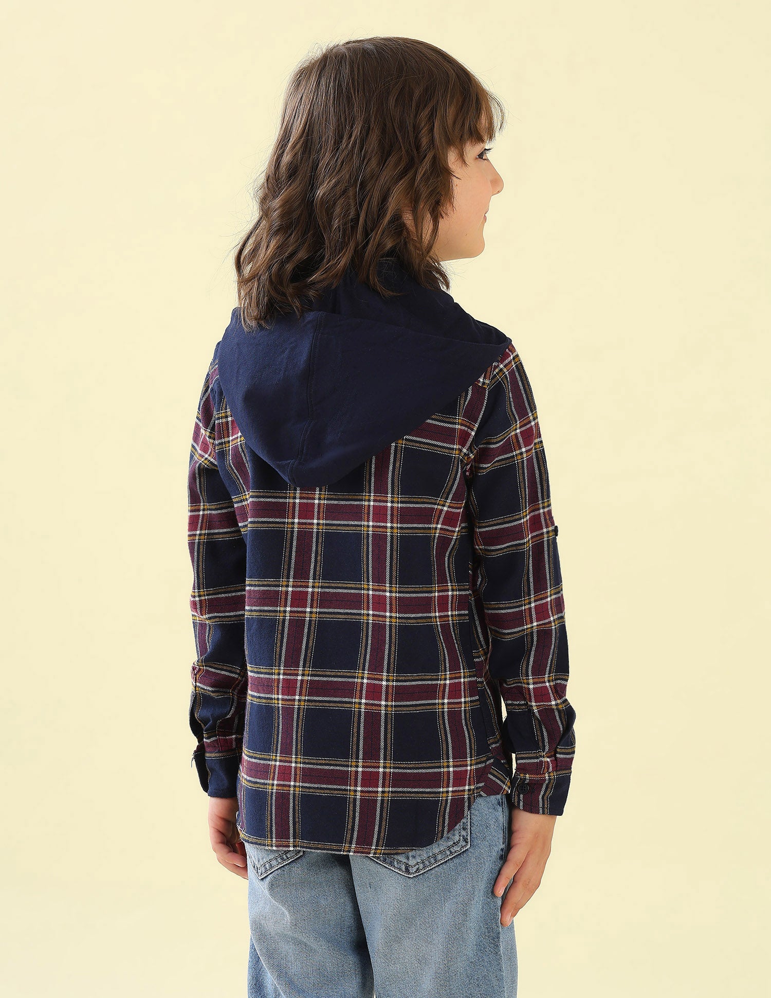 Twill Plaid Checked Hooded Shirt Navy - U.S. Polo Assn. India | Large