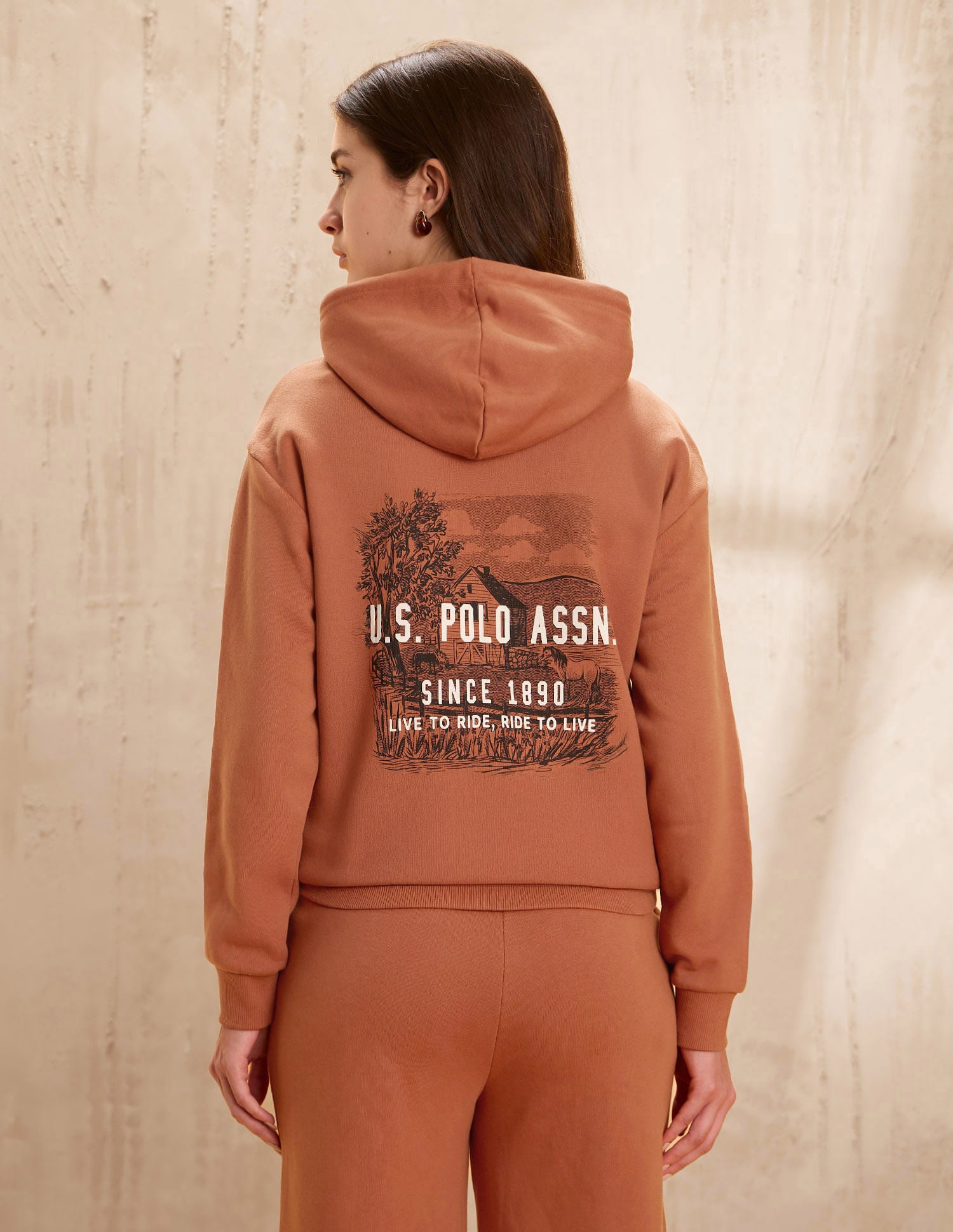 Brand Printed Hooded Sweatshirt Brown - U.S. POLO ASSN. | Large