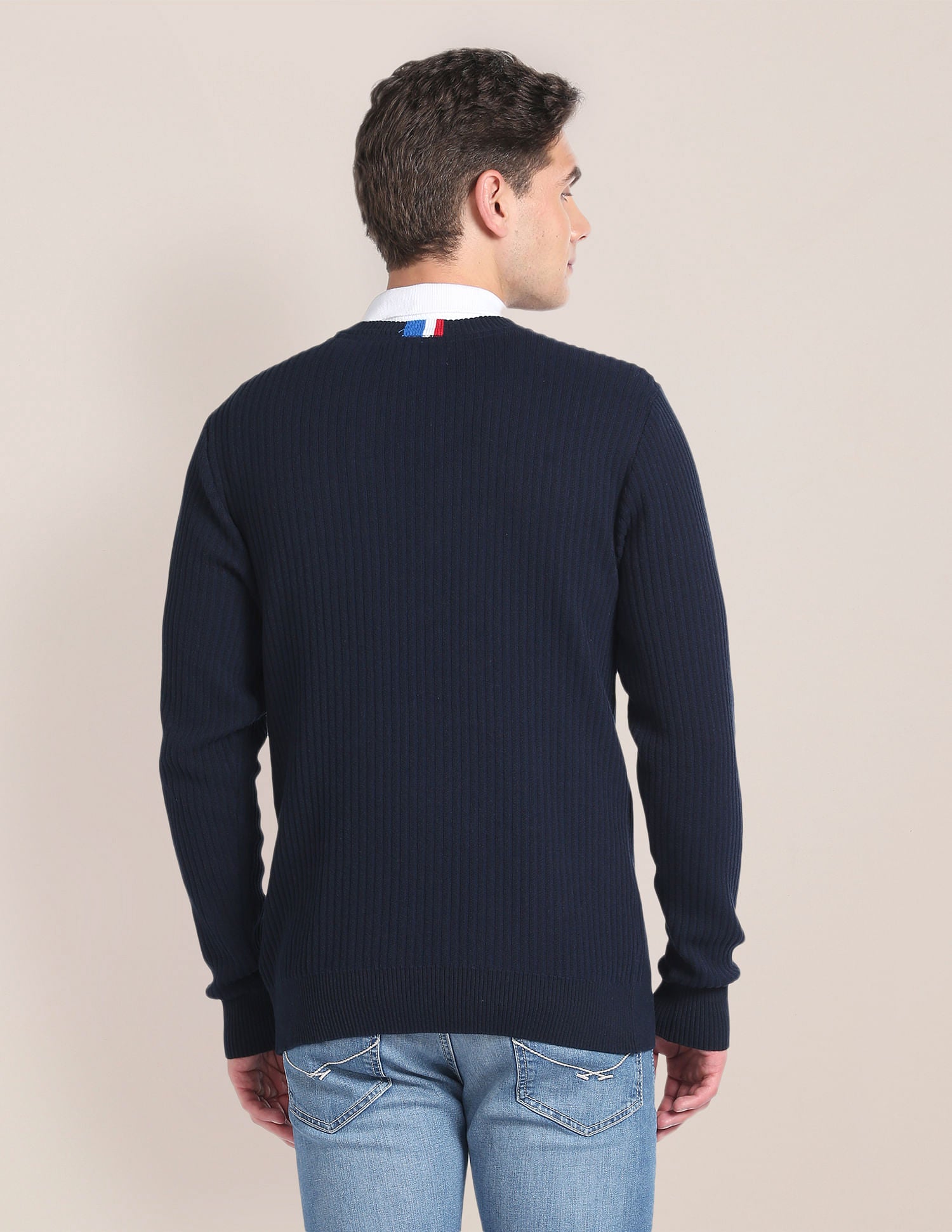 Crew Neck Brand Stripe Sweater Navy - U.S. POLO ASSN. | Large