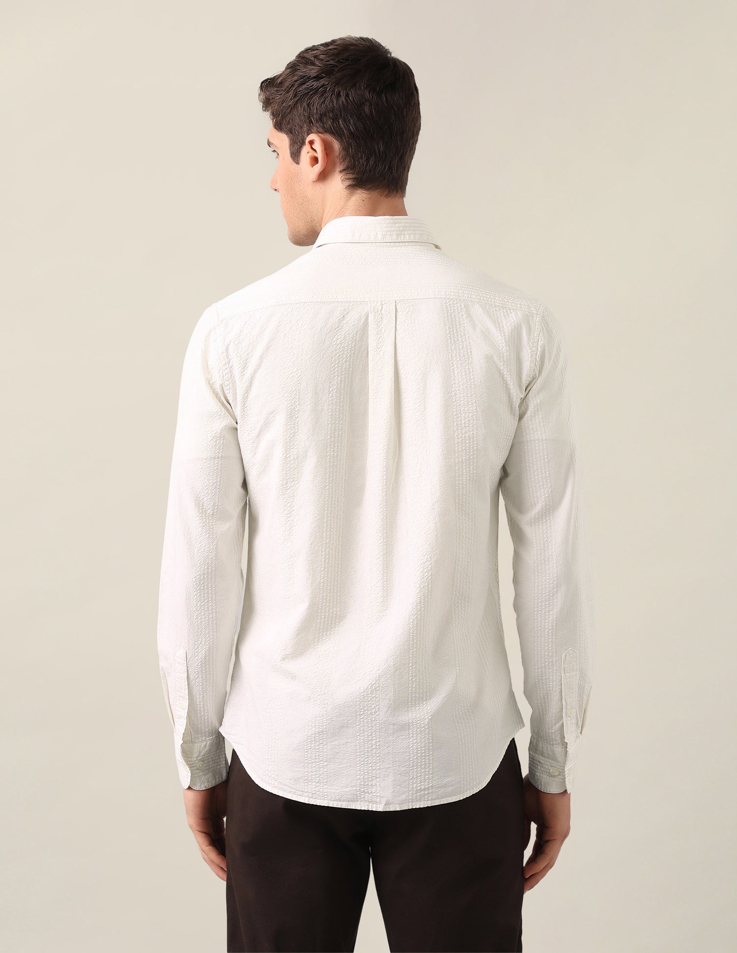 Vertical Striped Seersucker Shirt Beige - U.S. Polo Assn. India | Large