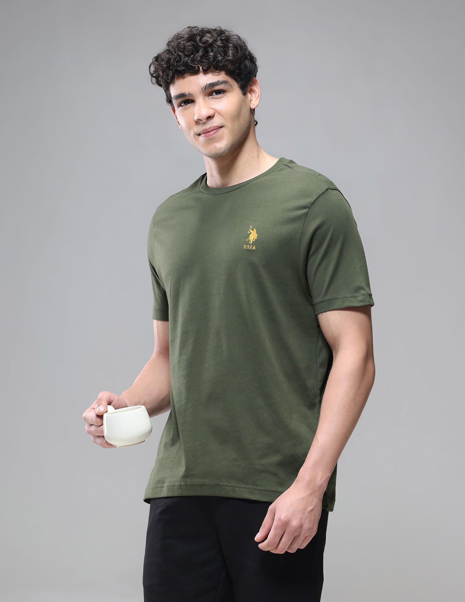 Tonal Logo Cotton 1633 Lounge T-Shirt - Pack Of 2 Olive and Black - U.S. Polo Assn. India | Large