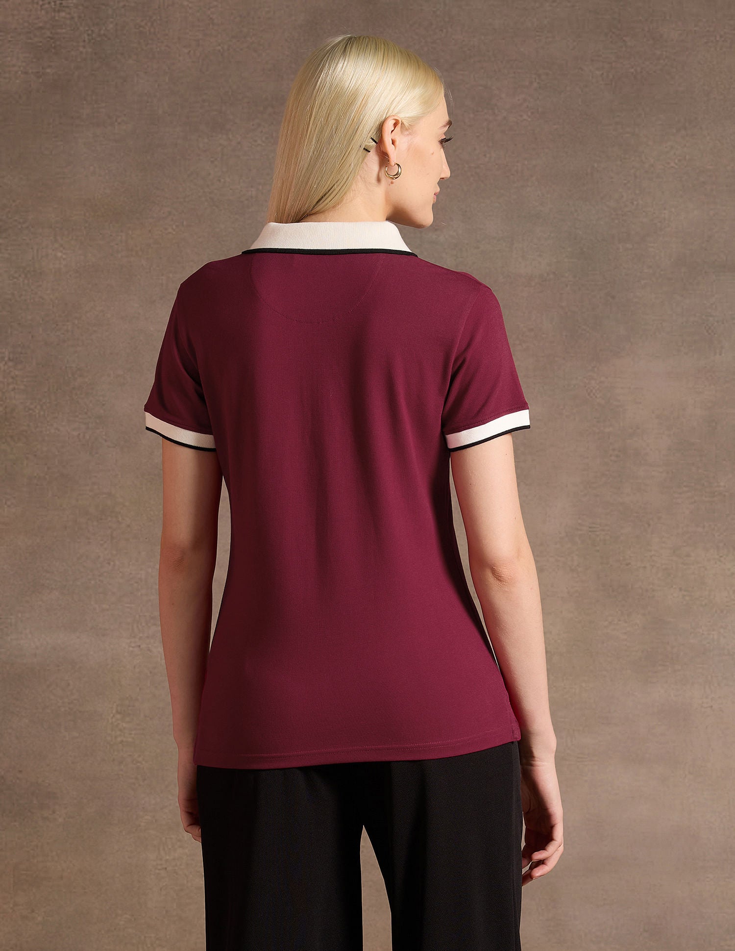 Contrast Collar Zip-Up Polo Shirt Maroon - U.S. POLO ASSN. | Large