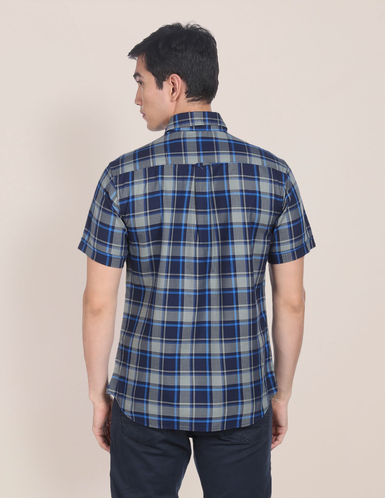 Spread Collar Tartan Check Casual Shirt Navy - U.S. Polo Assn. India | Large