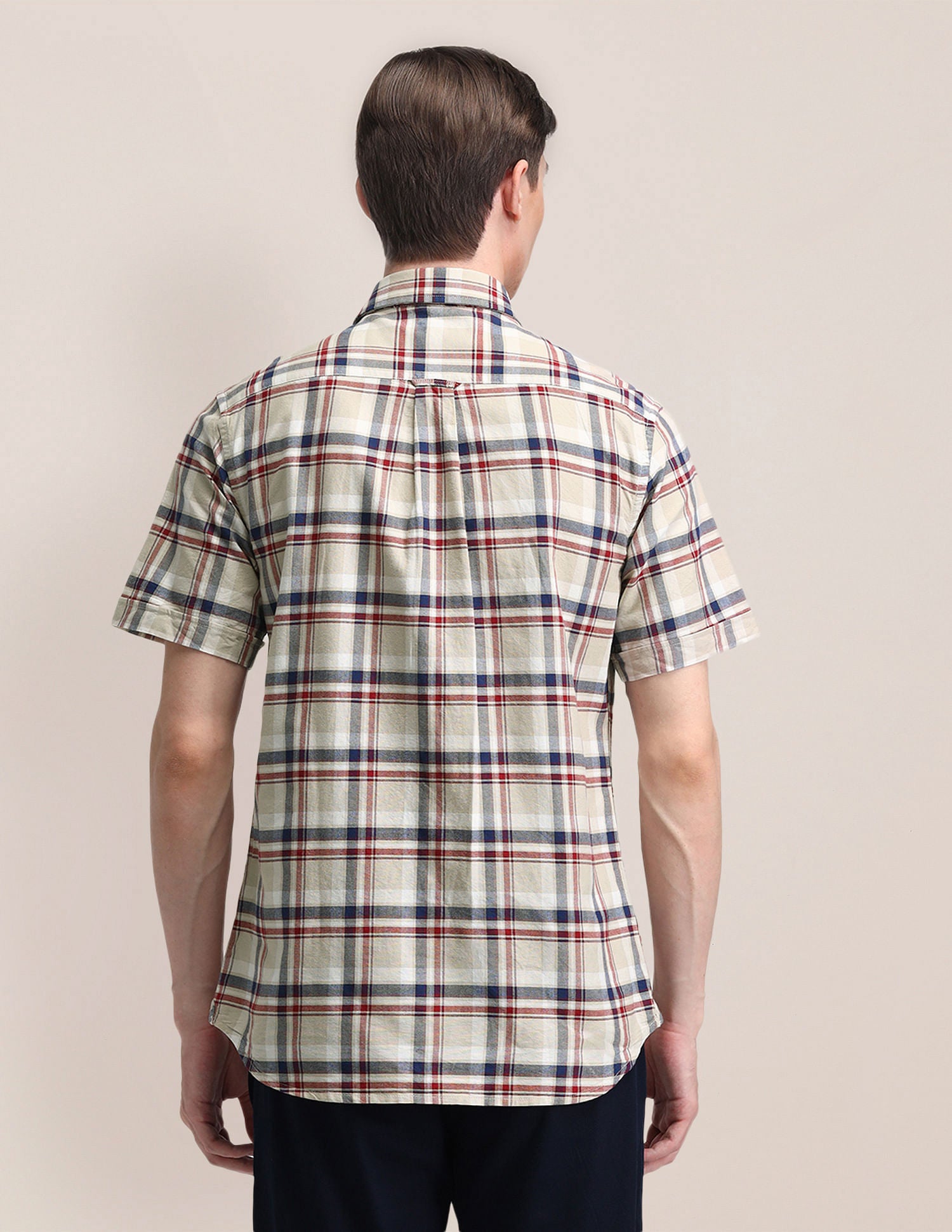 Tailored Fit Checked Shirt Beige - U.S. Polo Assn. India | Large
