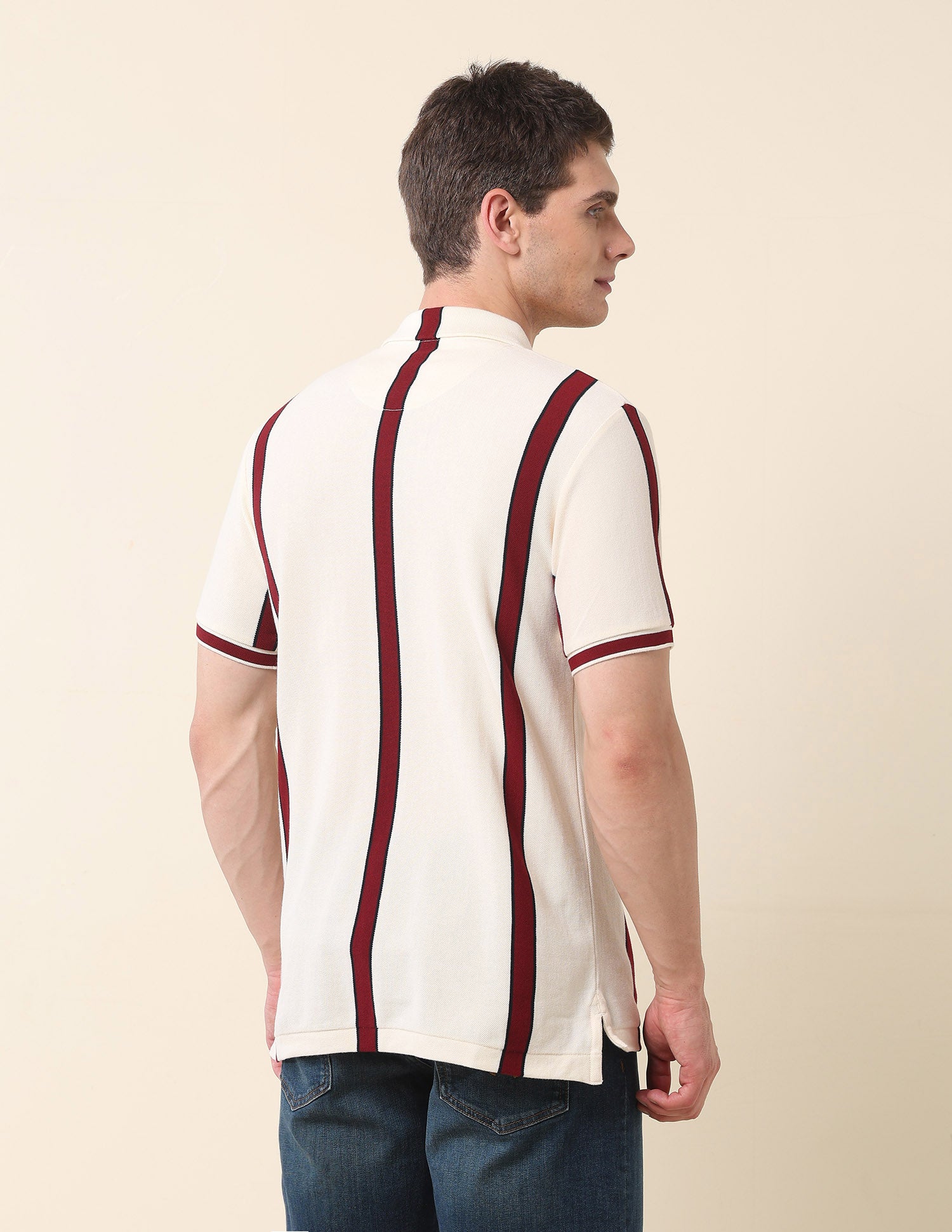 Vertical Striped Gold Cup Polo Shirt Off White - U.S. Polo Assn. India | Large
