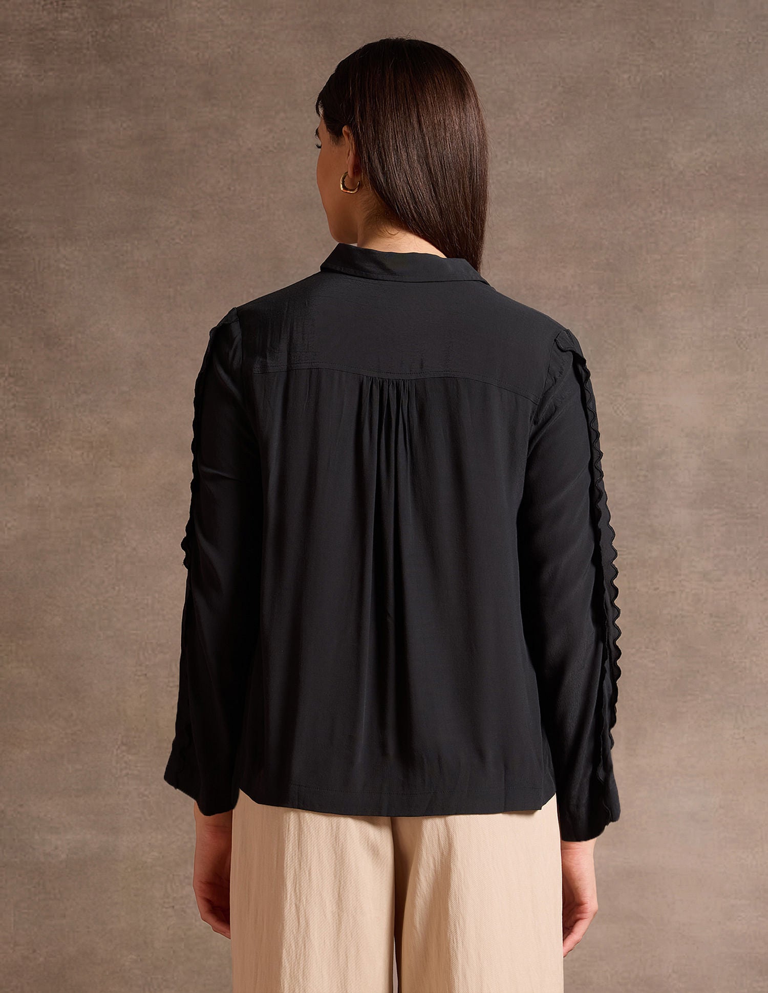 Scallop Lace Shirt Collar Top Black - U.S. POLO ASSN. | Large